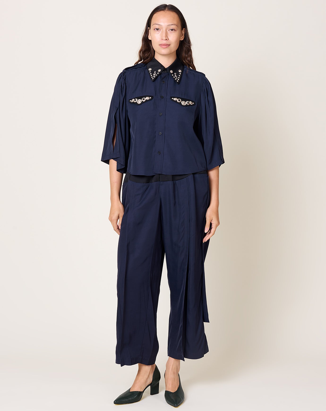 TOGA Archives Rayon Silk Twill Shirt in Navy