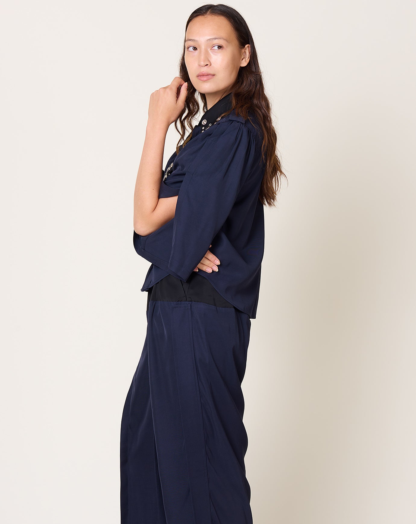 TOGA Archives Rayon Silk Twill Shirt in Navy