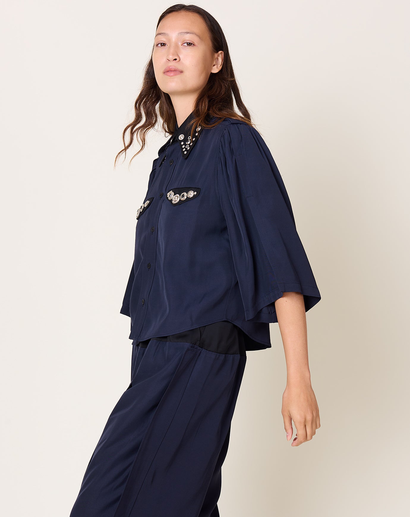 TOGA Archives Rayon Silk Twill Shirt in Navy