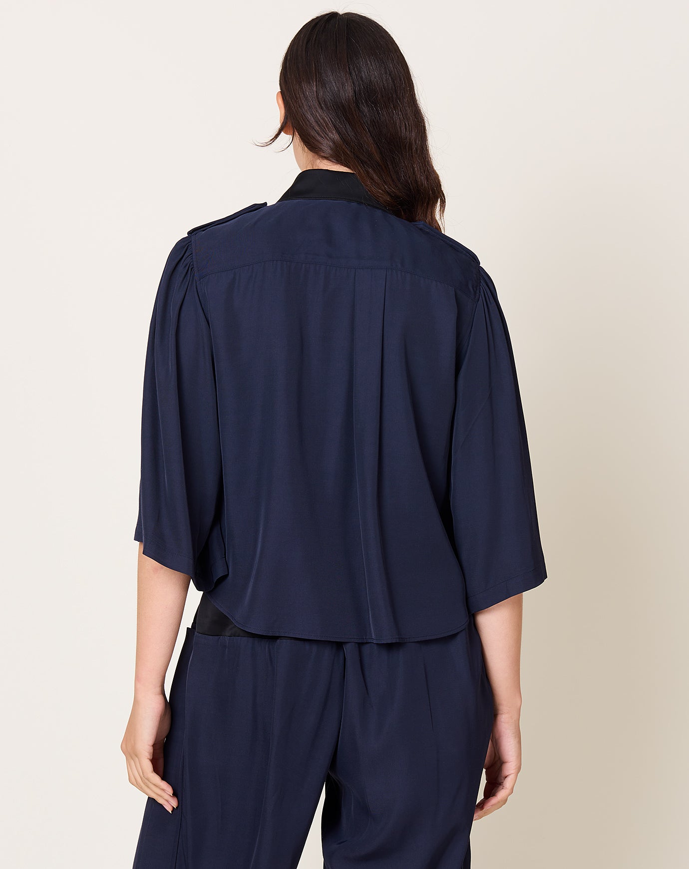 TOGA Archives Rayon Silk Twill Shirt in Navy