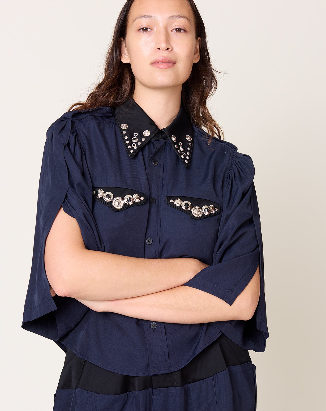 TOGA Archives Rayon Silk Twill Shirt in Navy