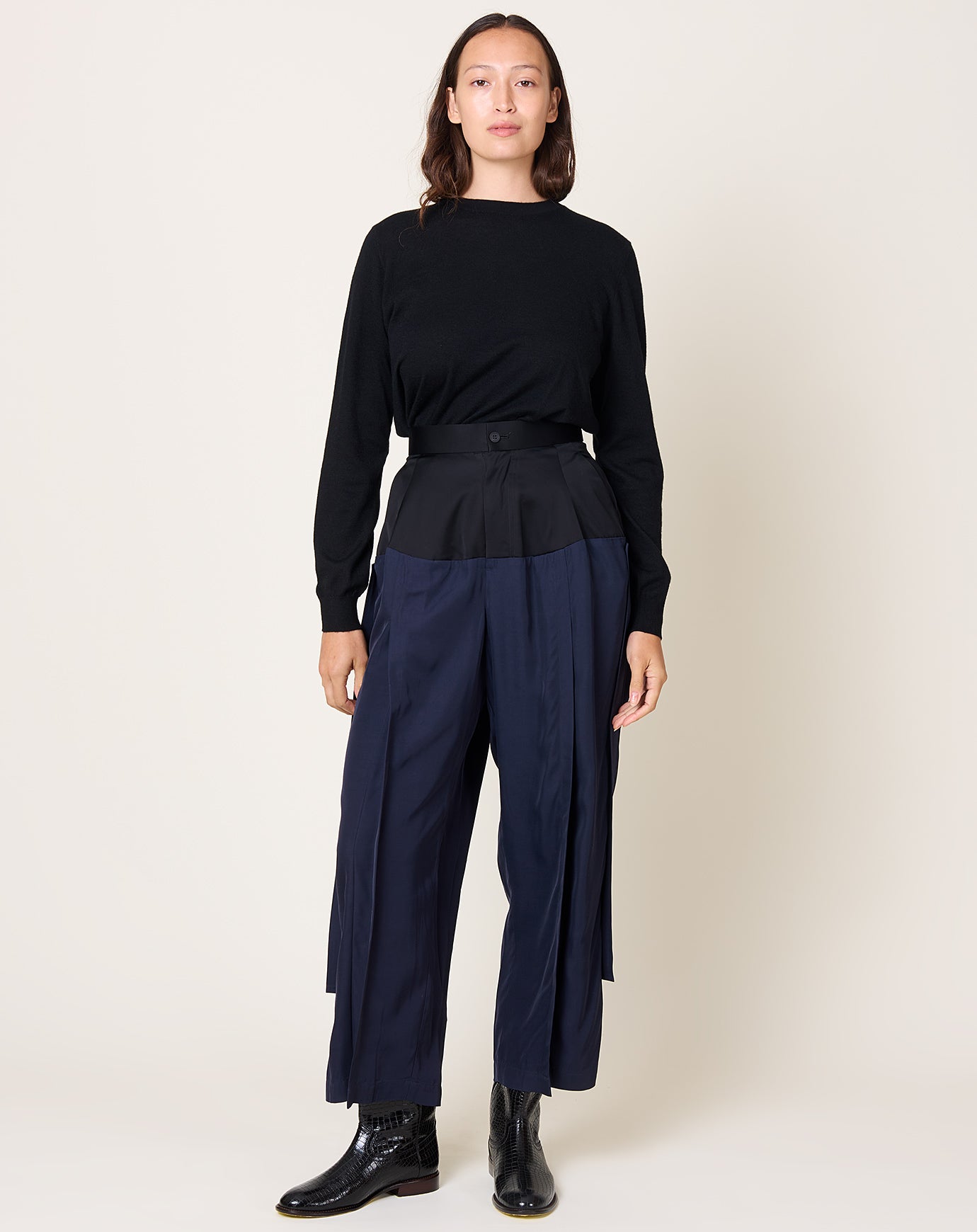 TOGA Archives Rayon Silk Twill Trousers in Navy