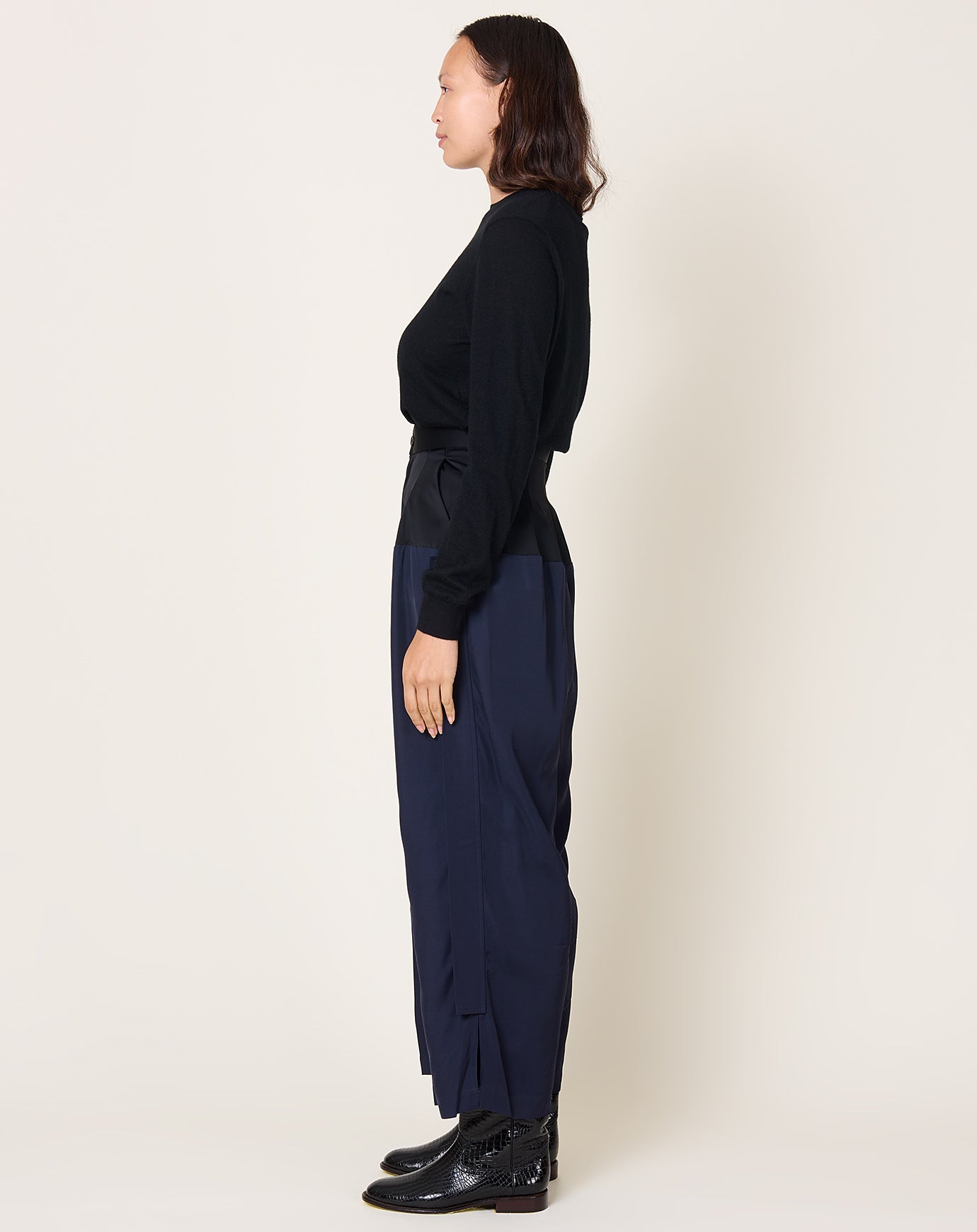 TOGA Archives Rayon Silk Twill Trousers in Navy