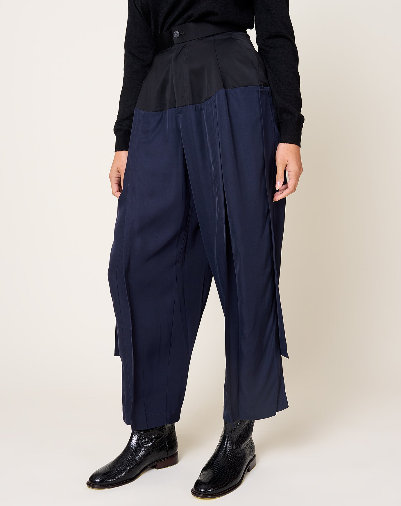 TOGA Archives Rayon Silk Twill Trousers in Navy