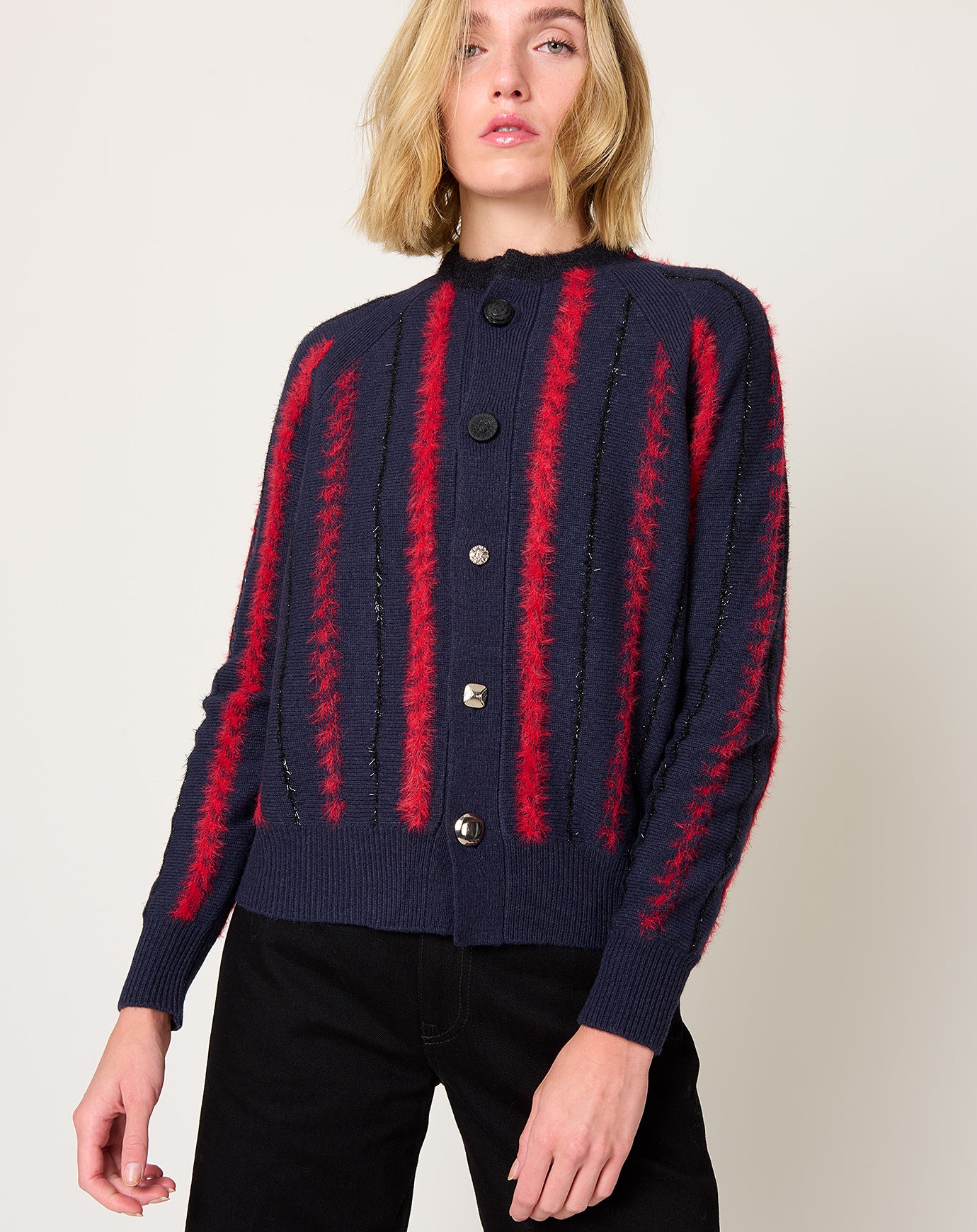 TOGA Archives Stripe Knit Cardigan in Navy