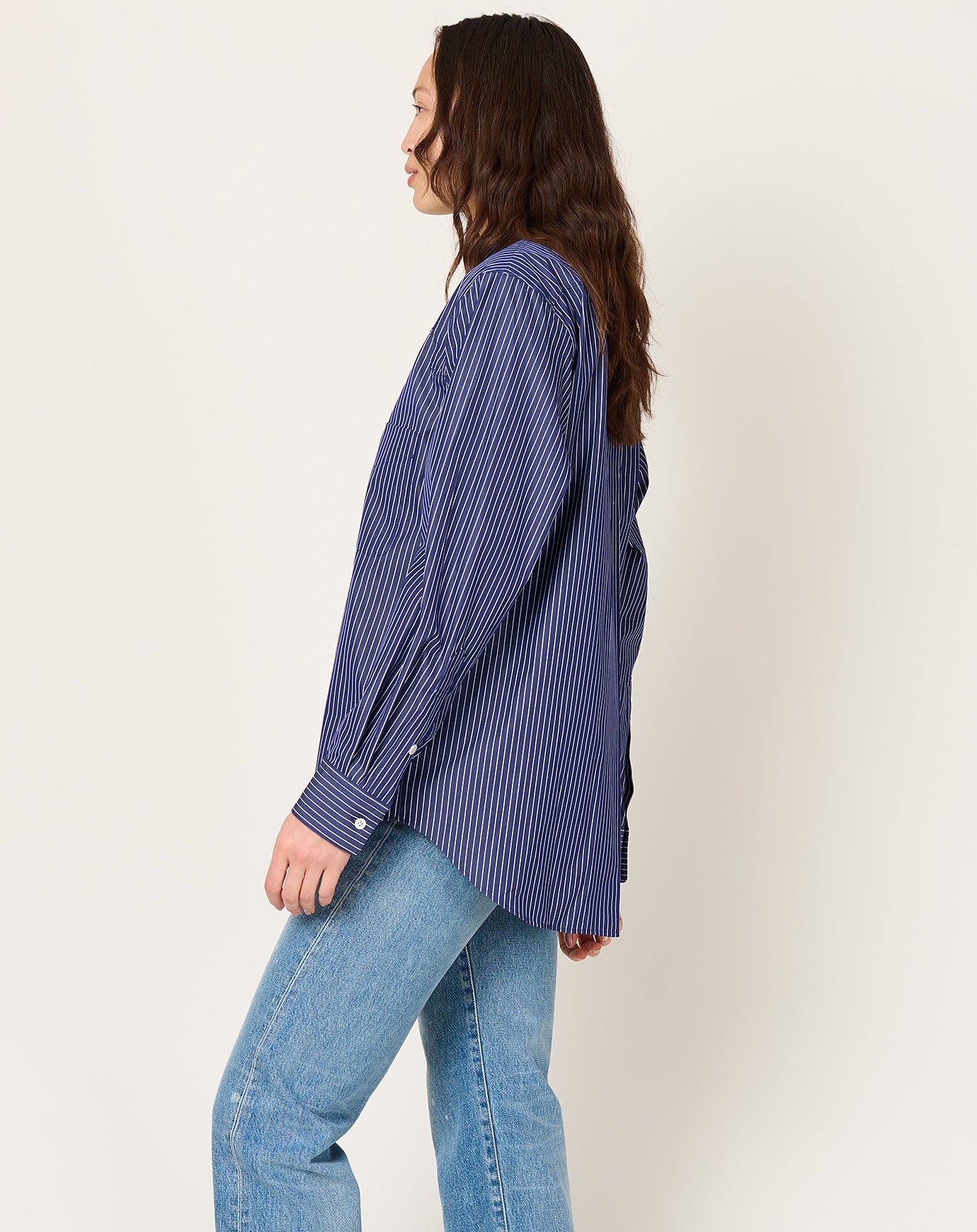 TOGA Archives Stripe Typewriter Shirt in Navy