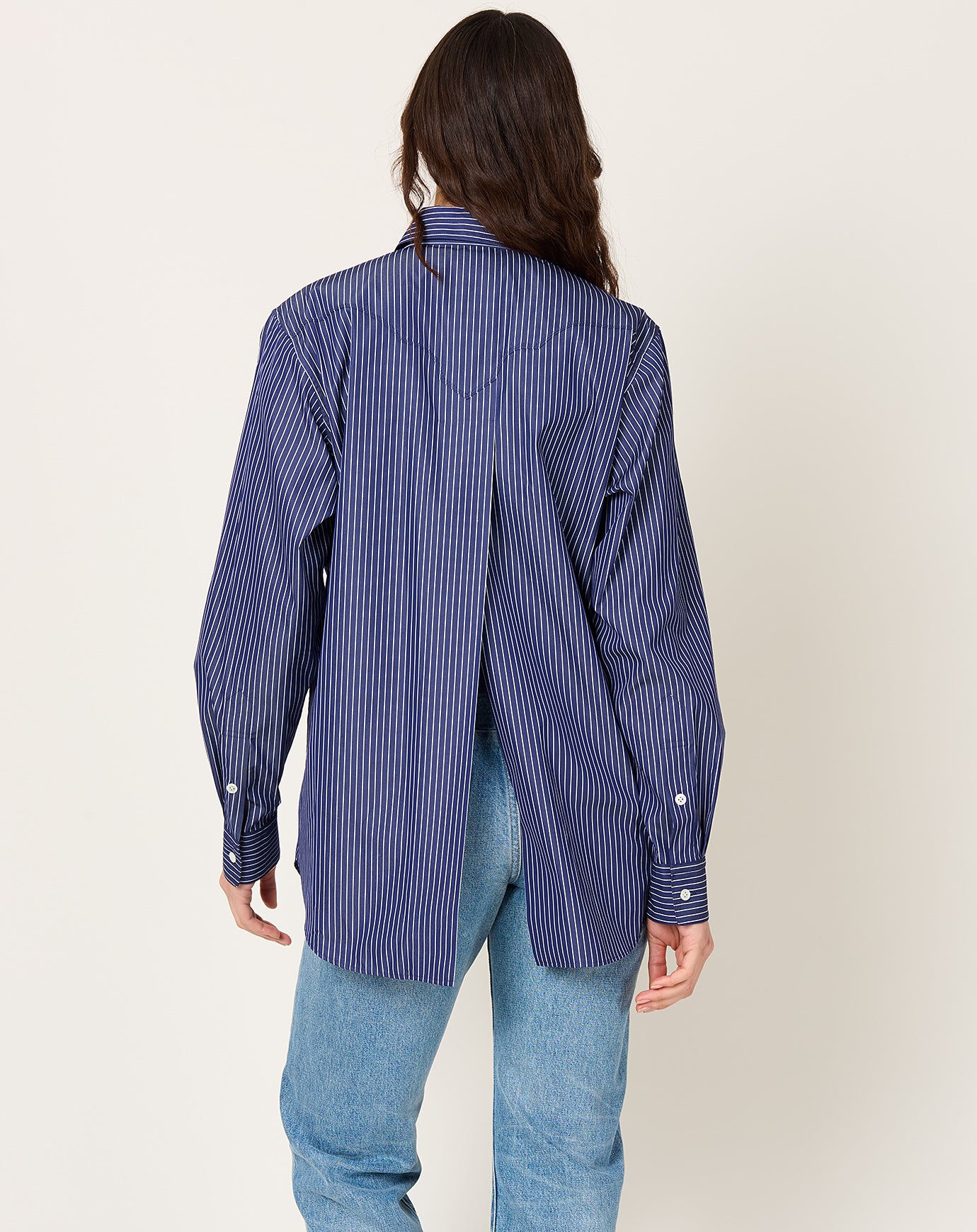 TOGA Archives Stripe Typewriter Shirt in Navy