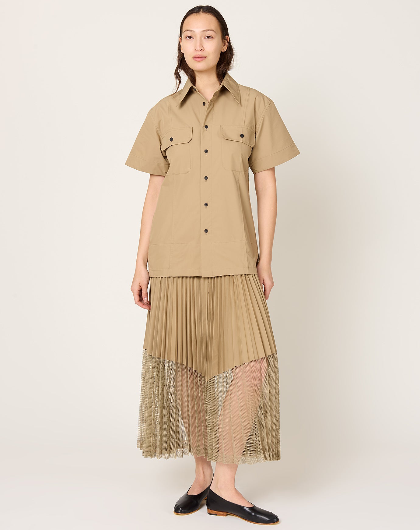 TOGA Archives Typewriter Mesh Dress in Beige