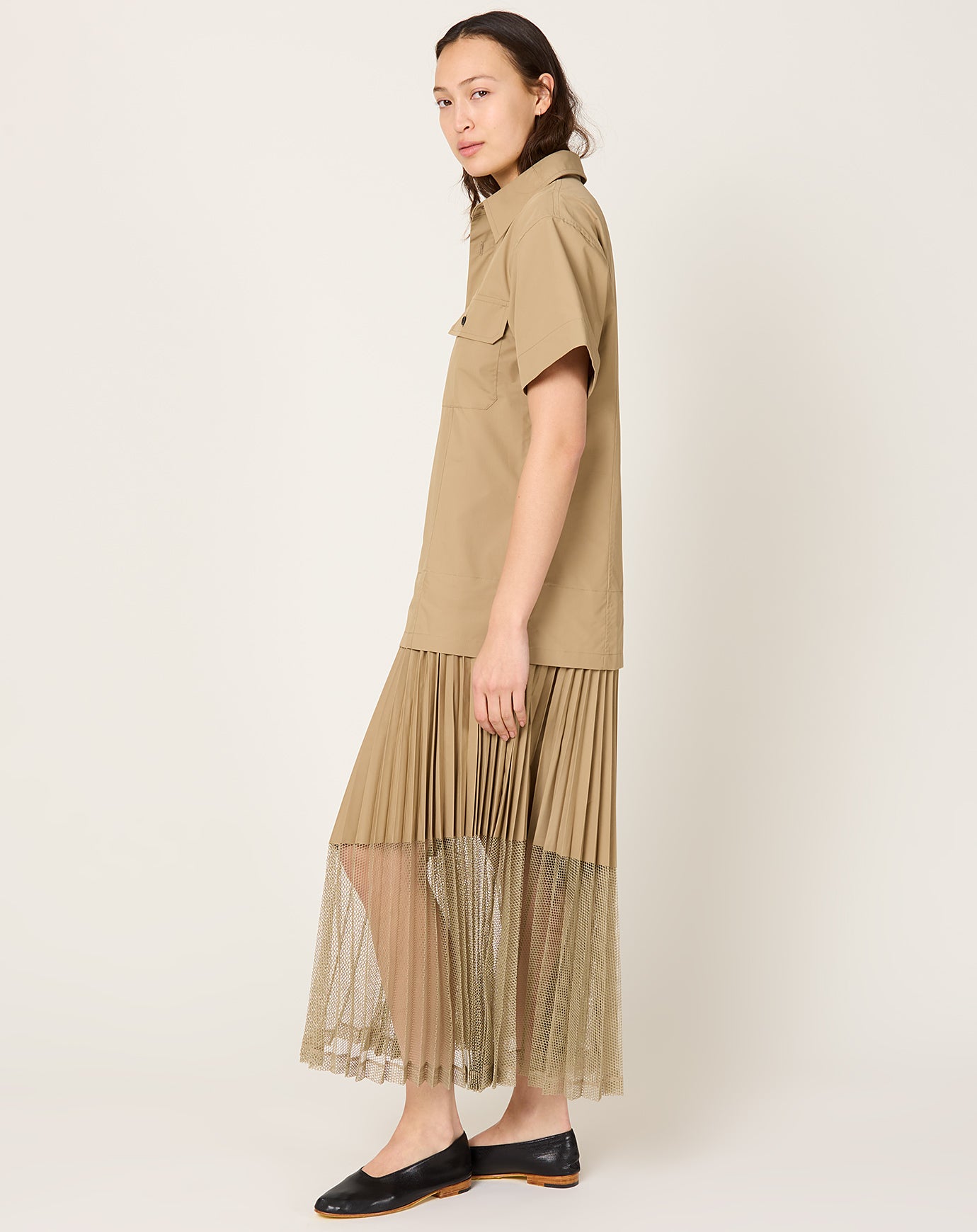 TOGA Archives Typewriter Mesh Dress in Beige