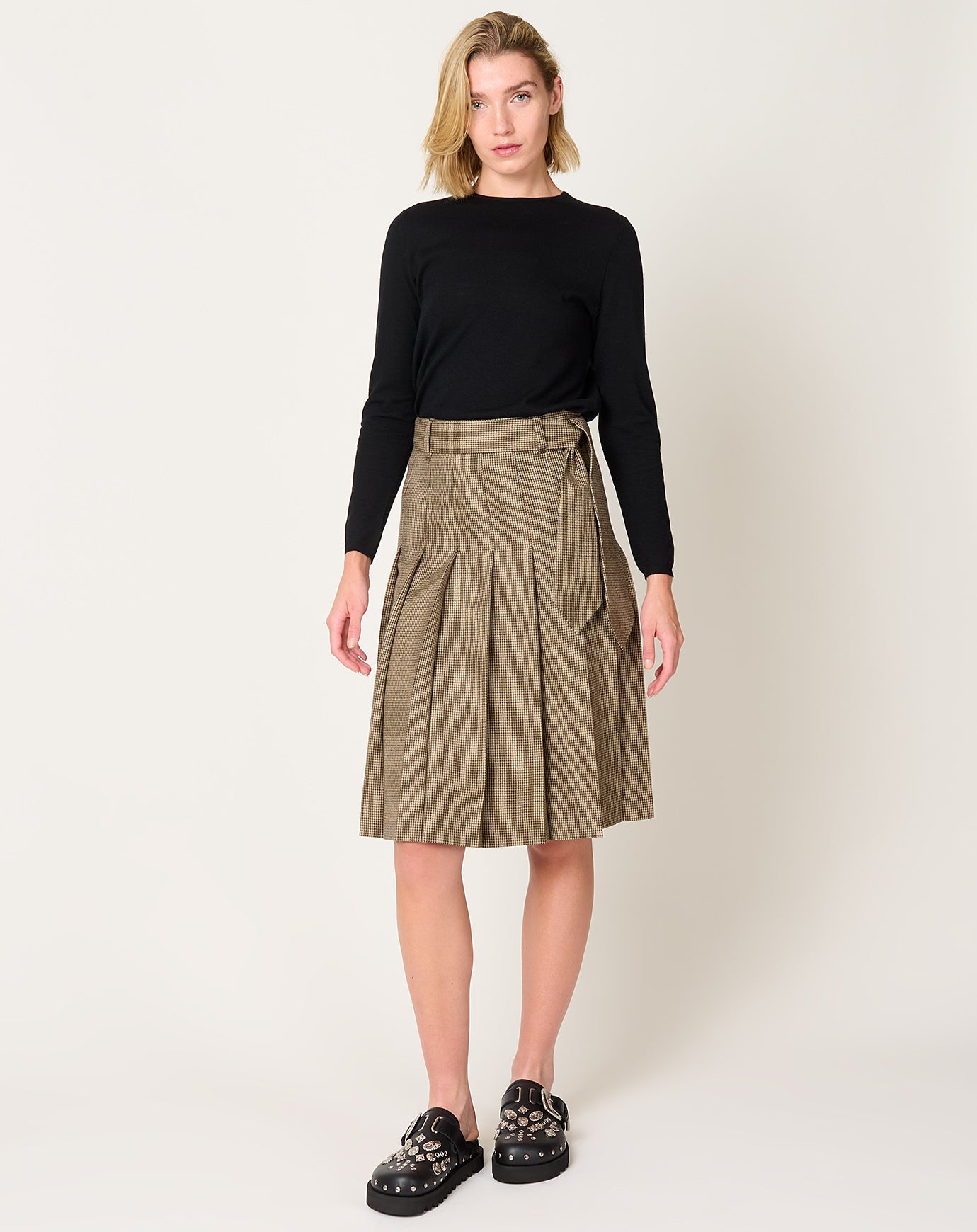 TOGA Archives Wool Check Skirt in Brown