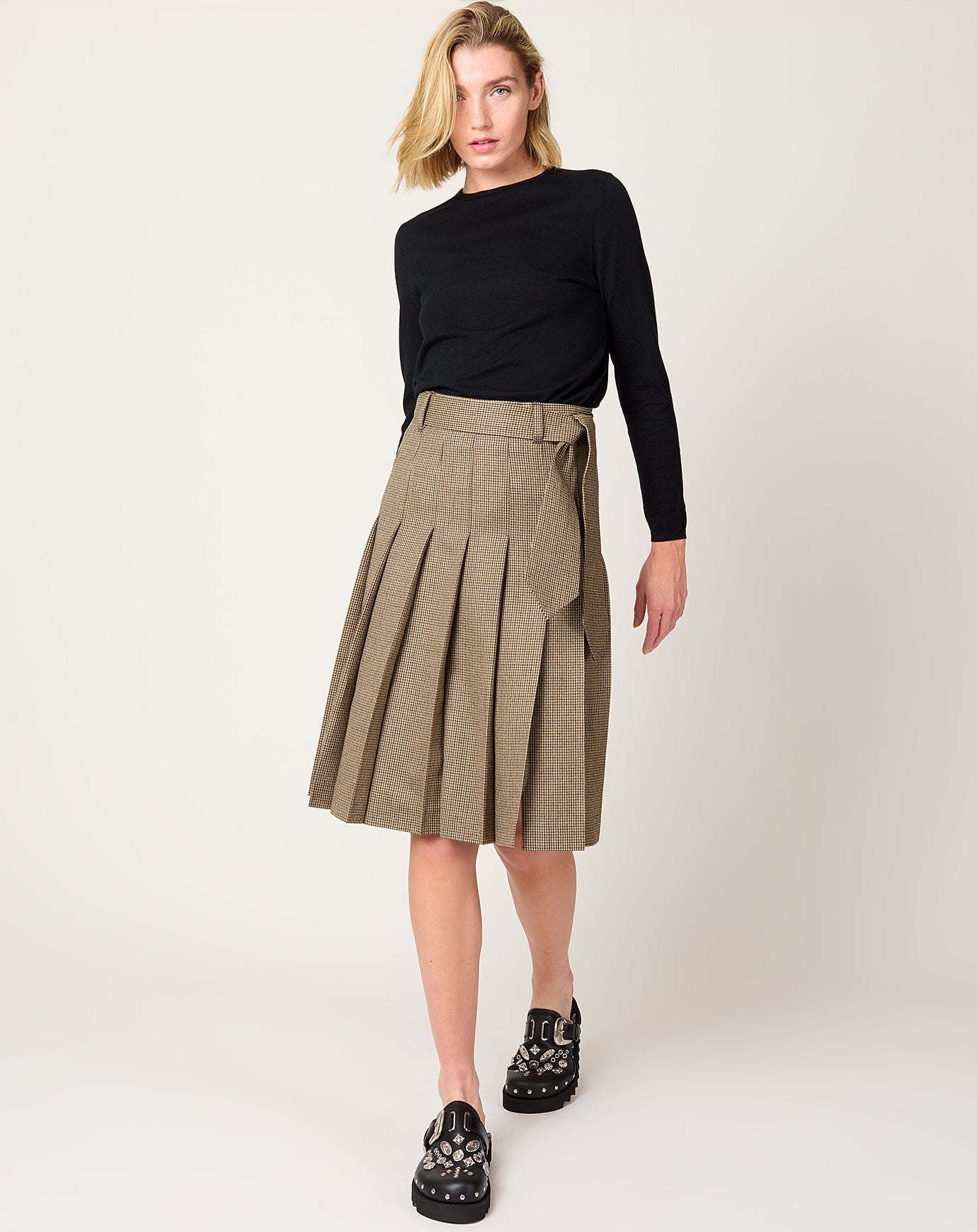 TOGA Archives Wool Check Skirt in Brown