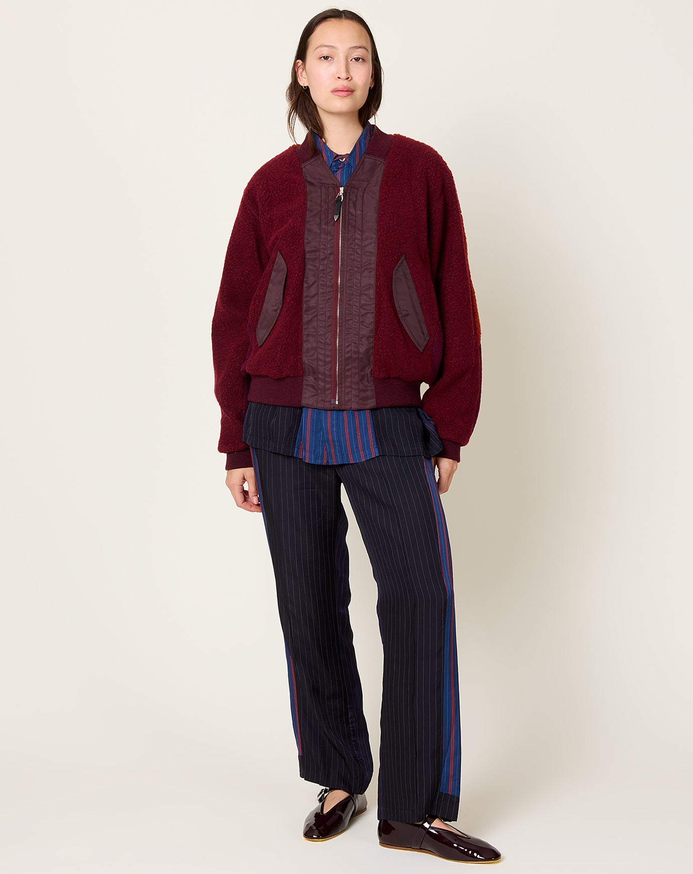 TOGA Archives Wool Pile Boa Blouson in Dark Red