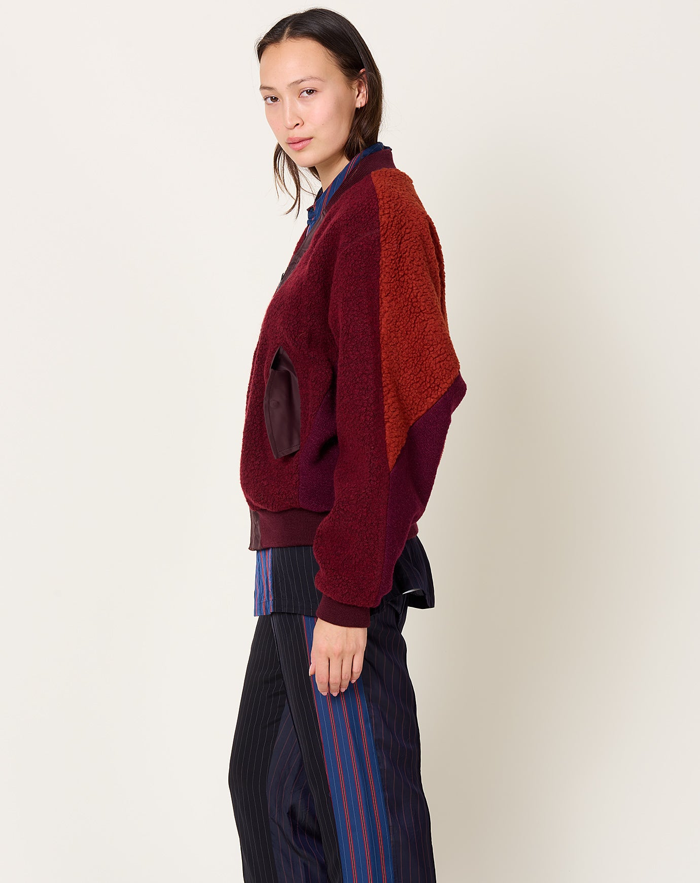 TOGA Archives Wool Pile Boa Blouson in Dark Red