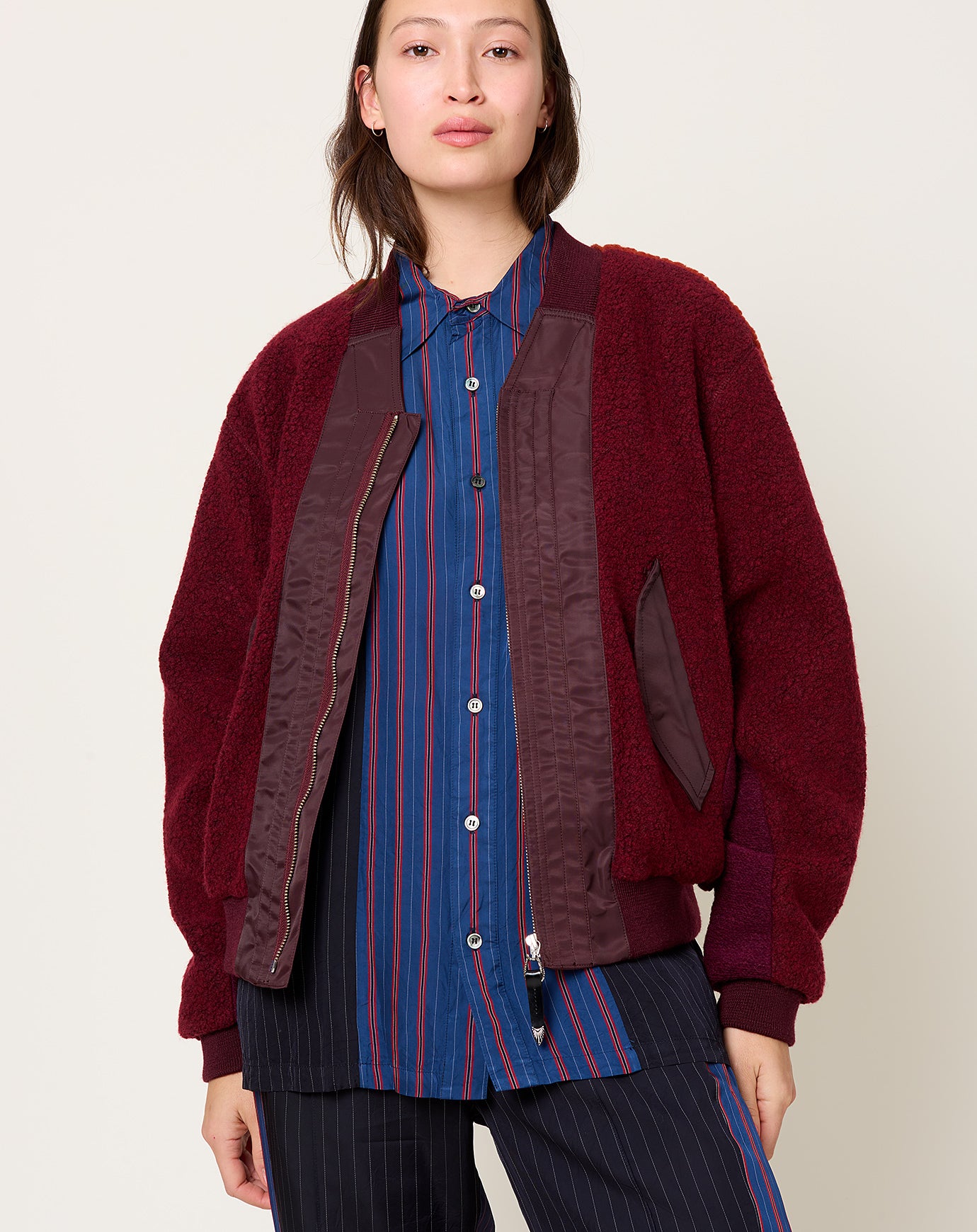 TOGA Archives Wool Pile Boa Blouson in Dark Red