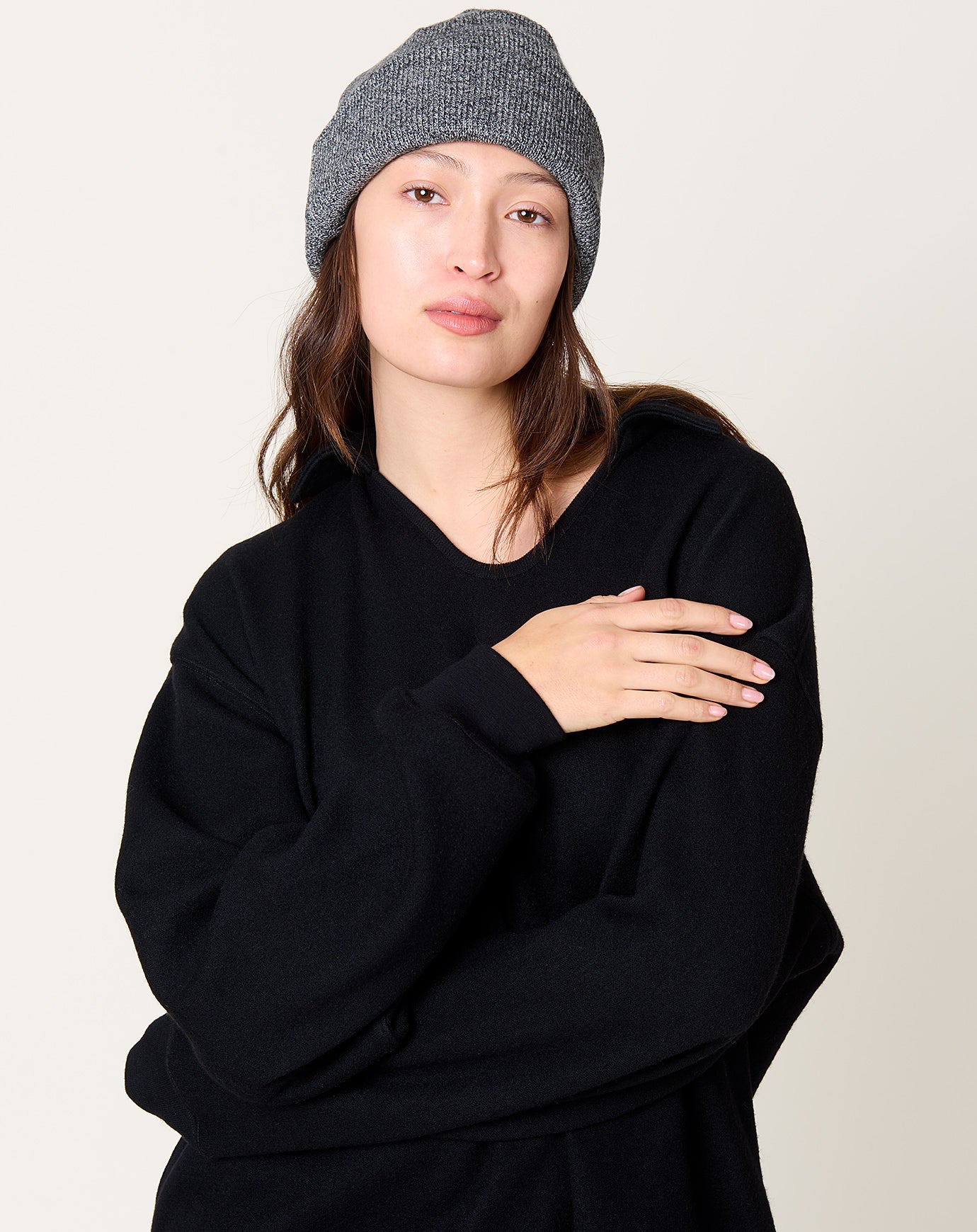 Yoko Sakamoto Knit Big Watch Cap in Black & White
