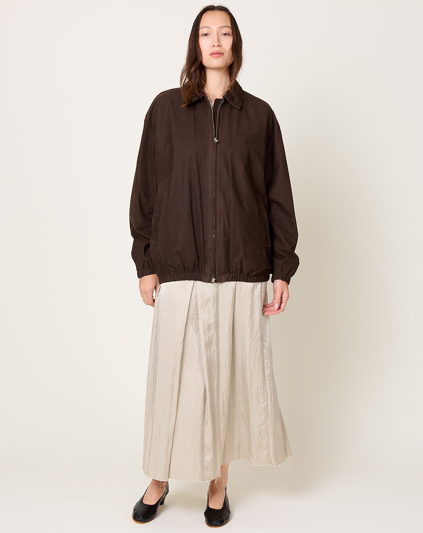 Yoko Sakamoto Nubuck Leather Zip Blouson in Brown