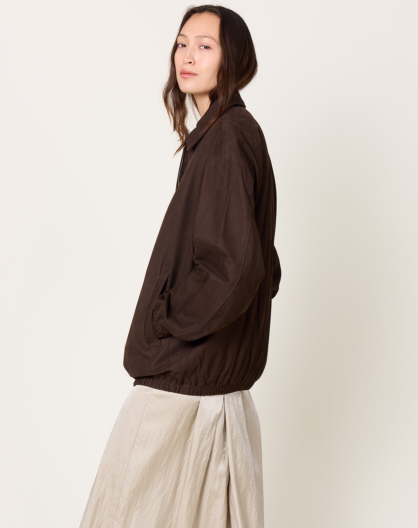 Yoko Sakamoto Nubuck Leather Zip Blouson in Brown