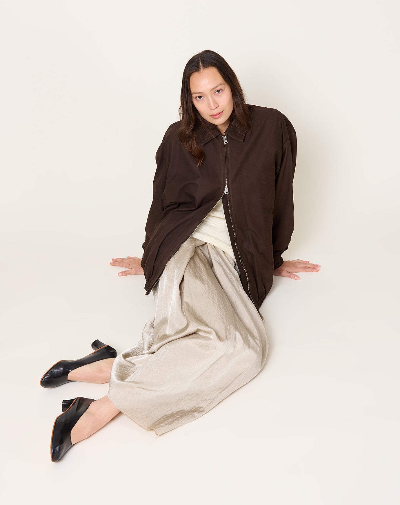 Yoko Sakamoto Nubuck Leather Zip Blouson in Brown