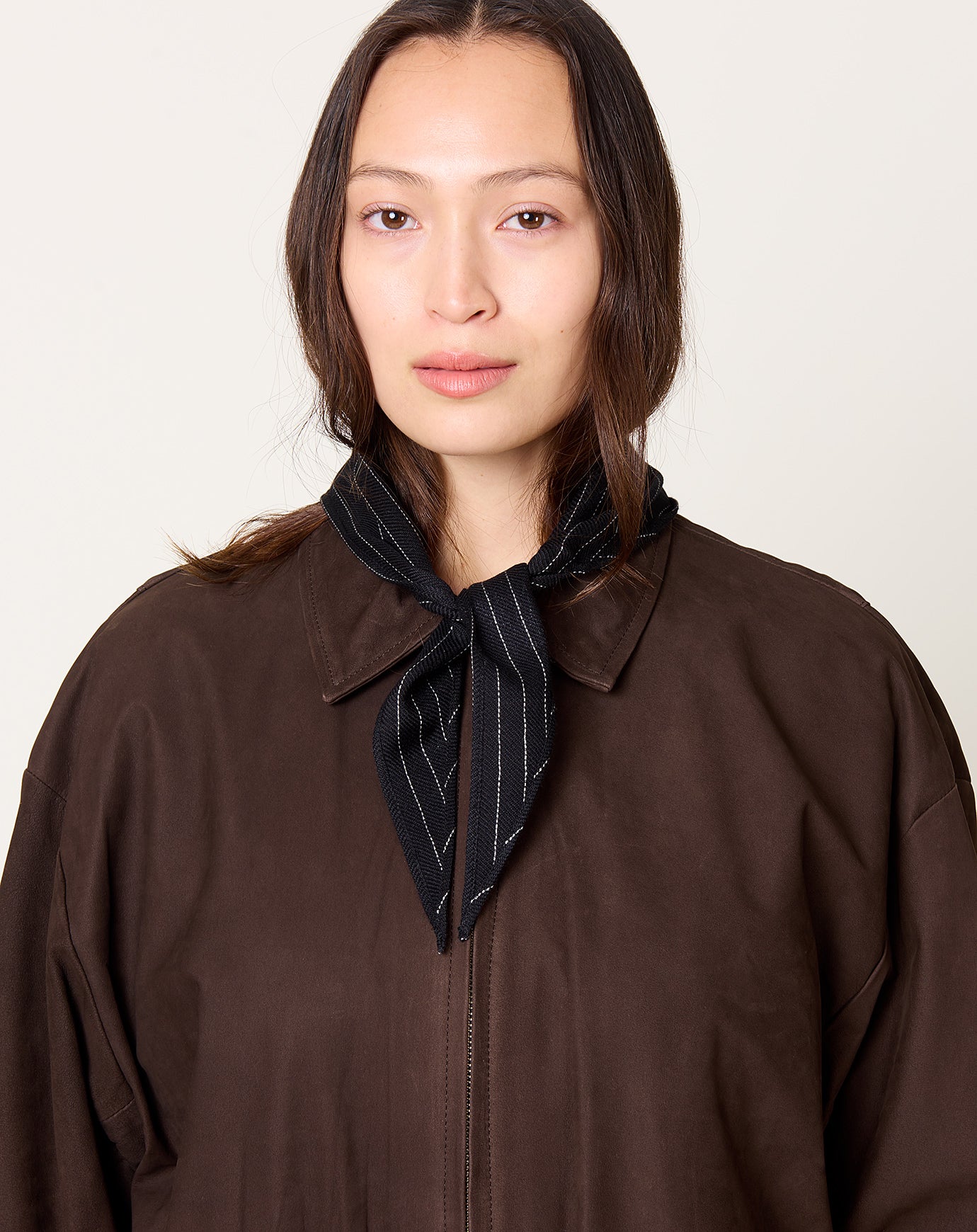 Yoko Sakamoto Silk Wool Short Scarf in Black