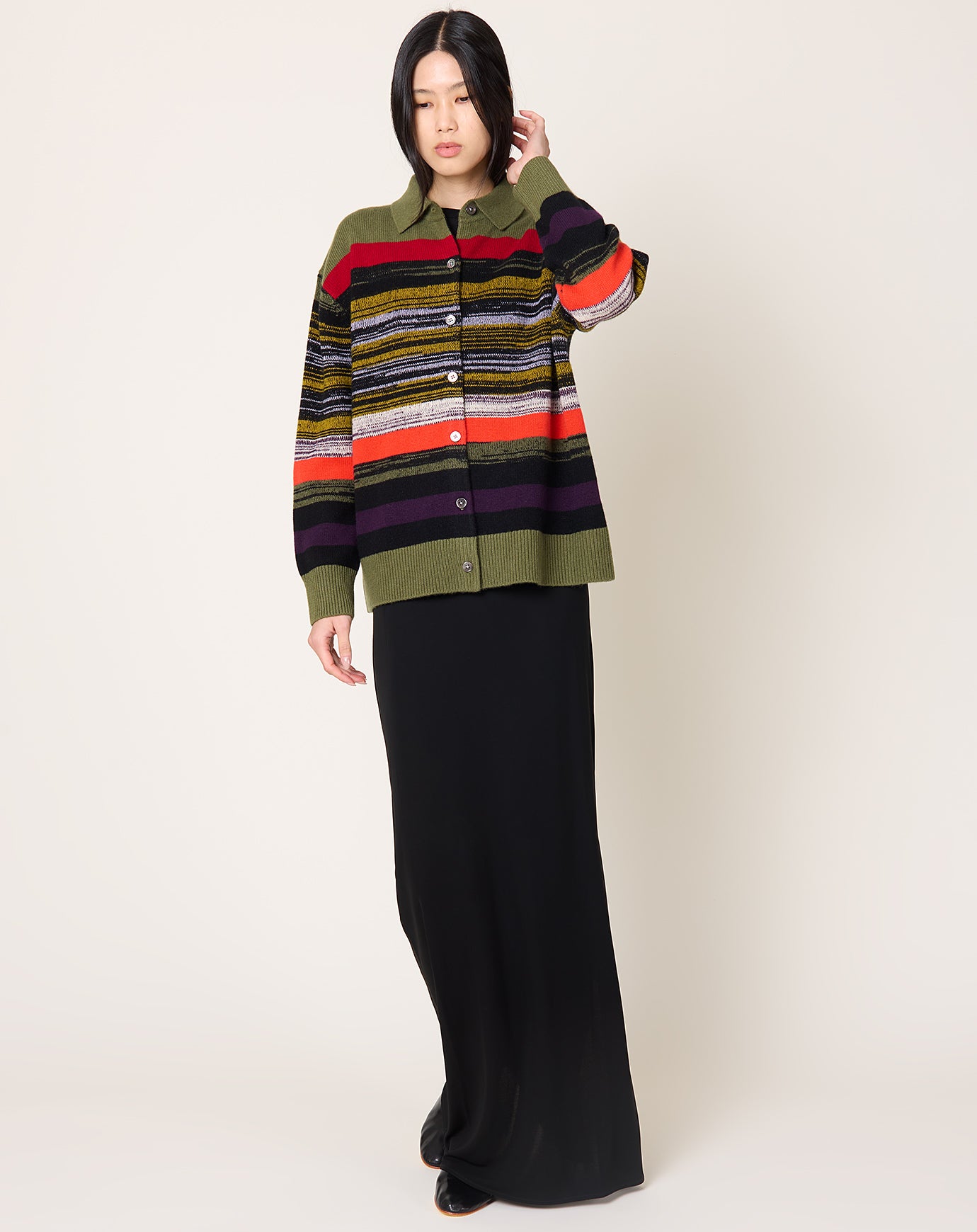Zankov Andrew Stripe Cardigan in Olive