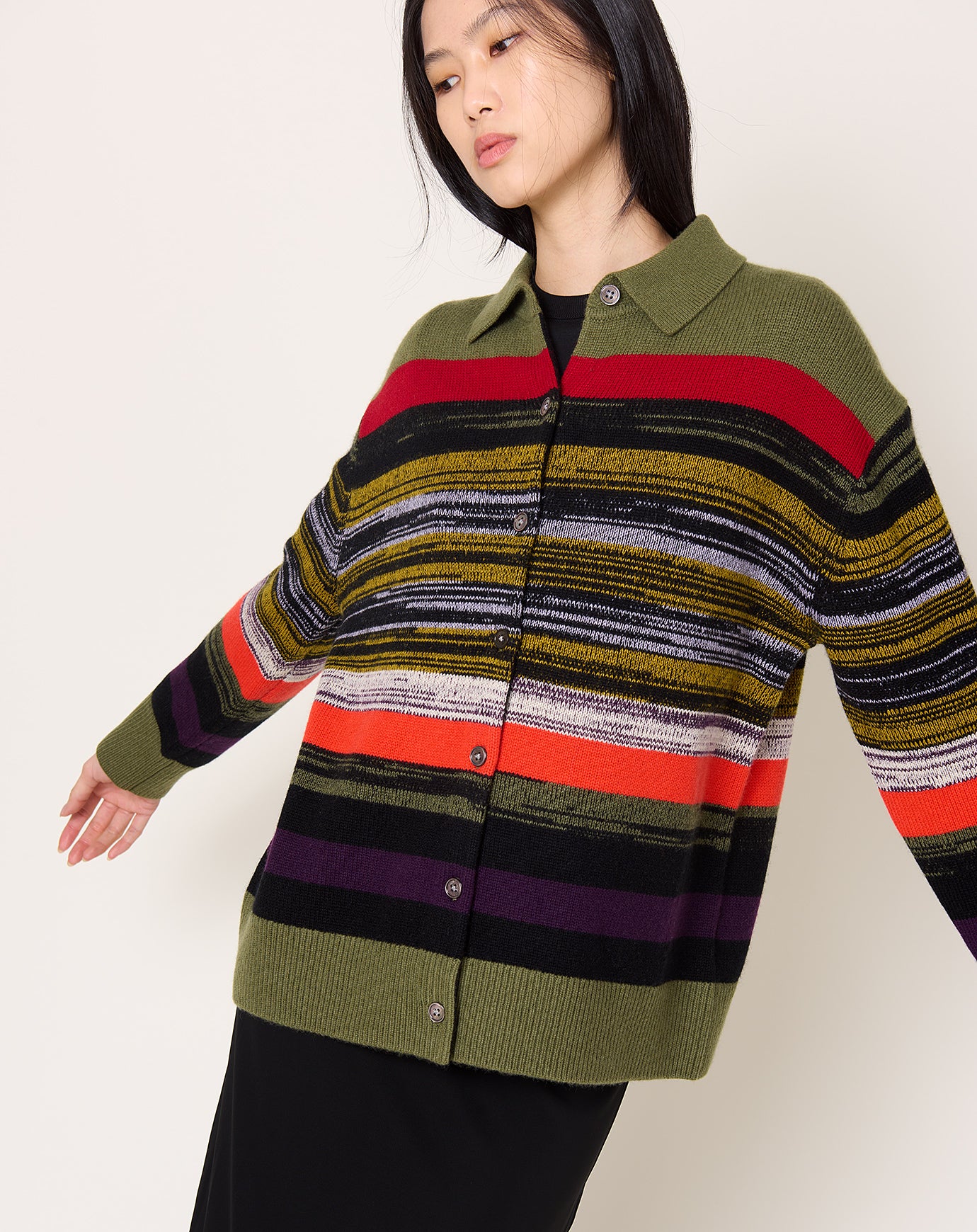 Zankov Andrew Stripe Cardigan in Olive