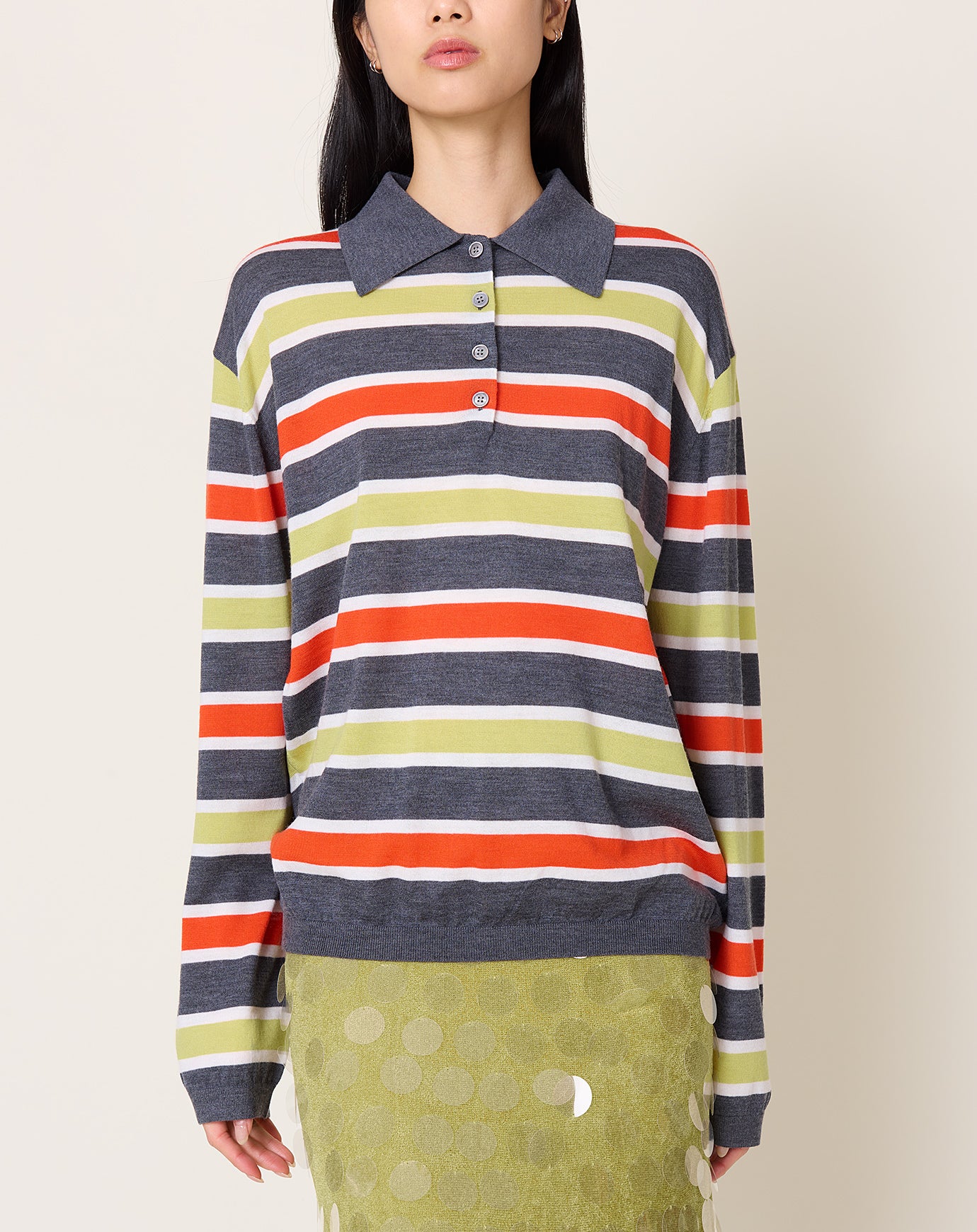 Zankov Ryan Stripe Polo in Charcoal Melange