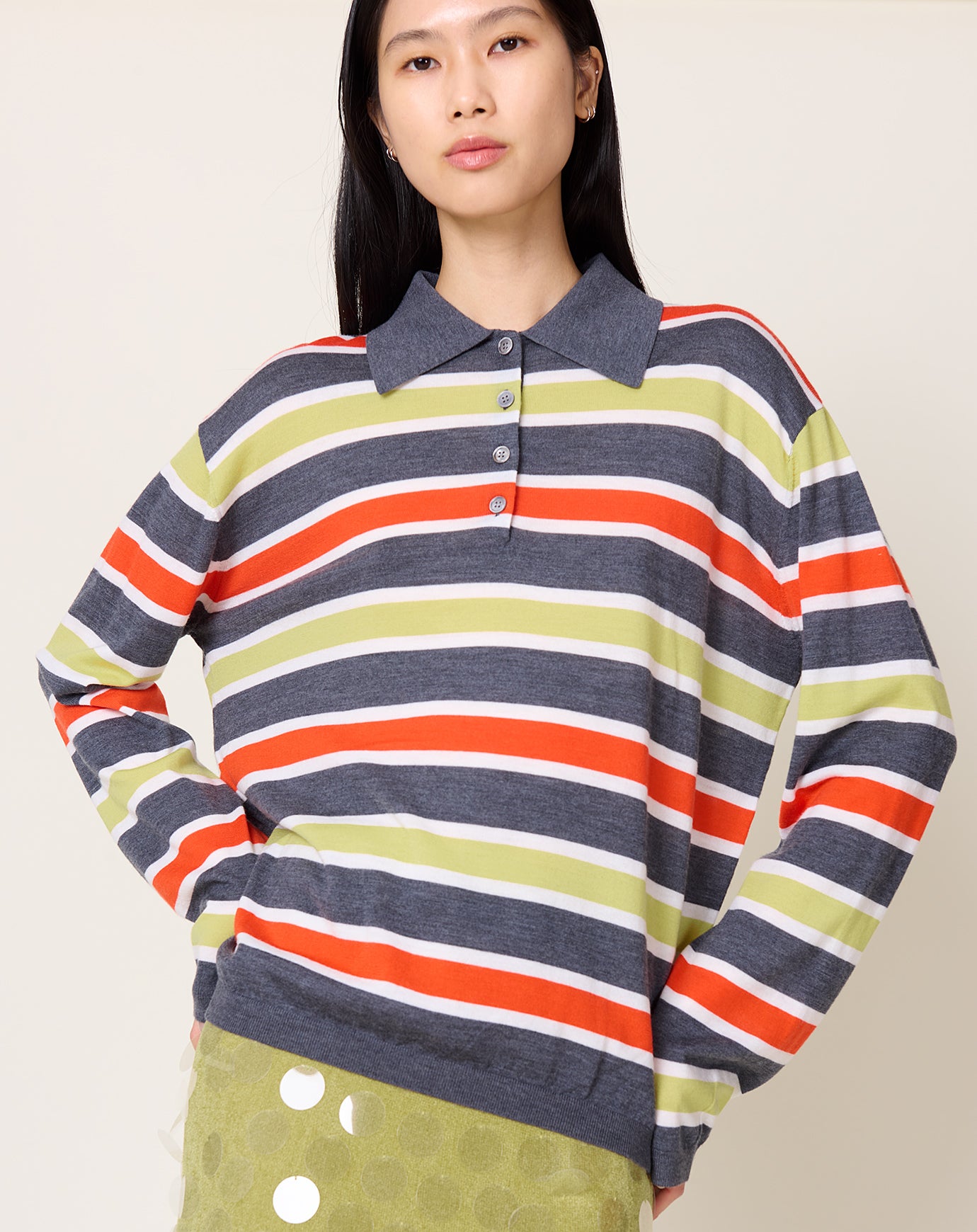 Zankov Ryan Stripe Polo in Charcoal Melange