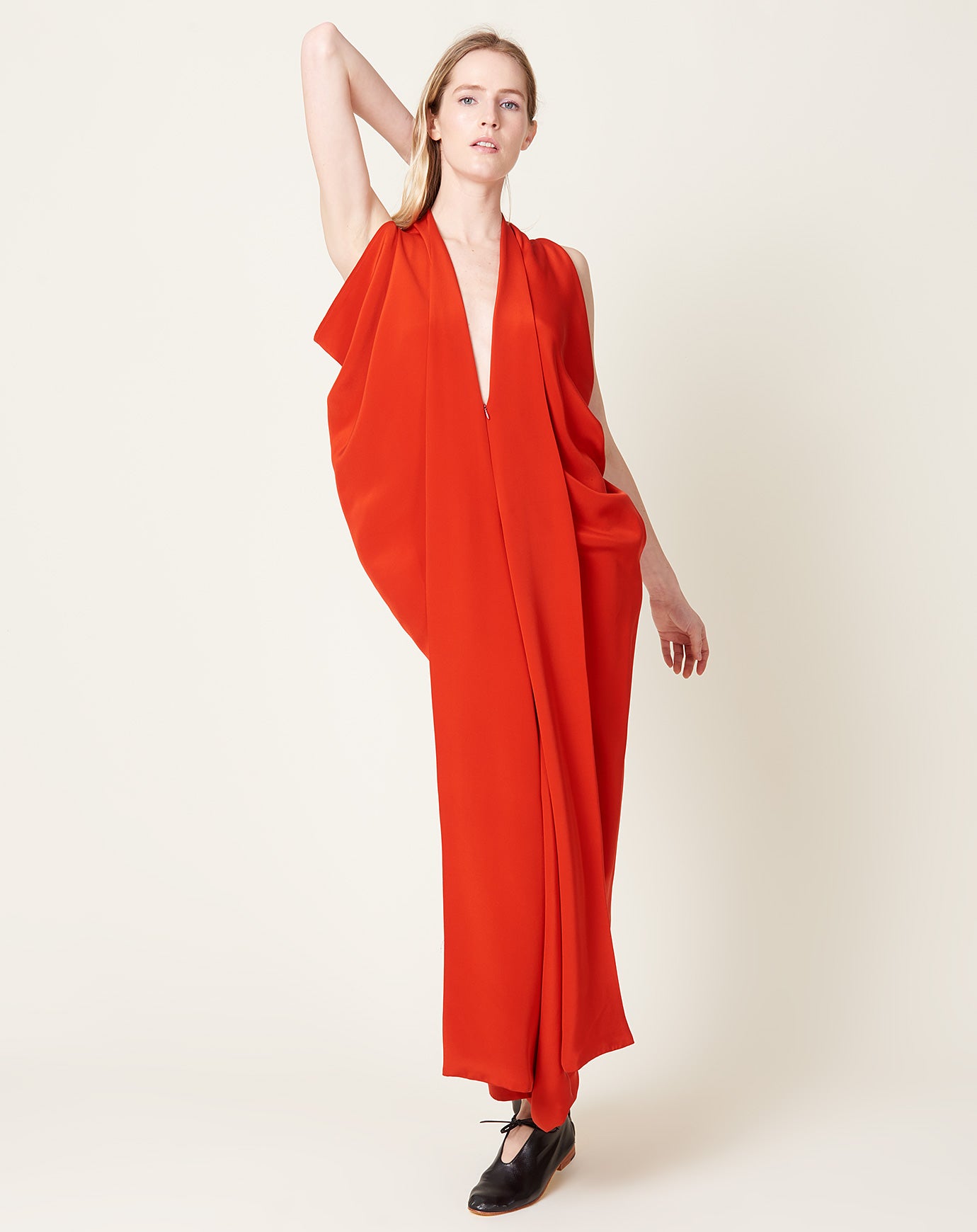 Zero + Maria Cornejo Eve Long Foil Dress in Lucky Red