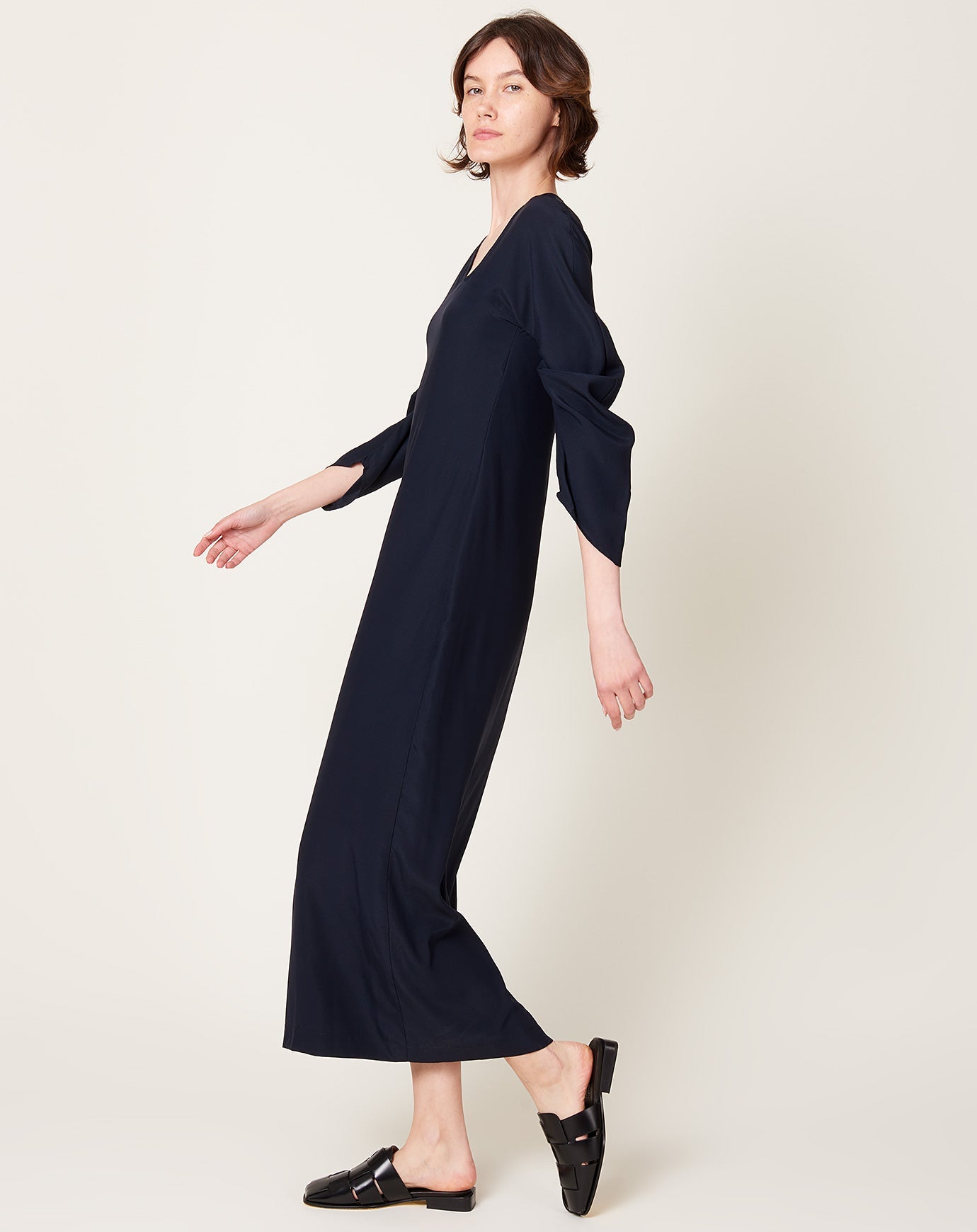 Zero + Maria Cornejo Long-sleeved Off Kilter Dress in Ink Jet