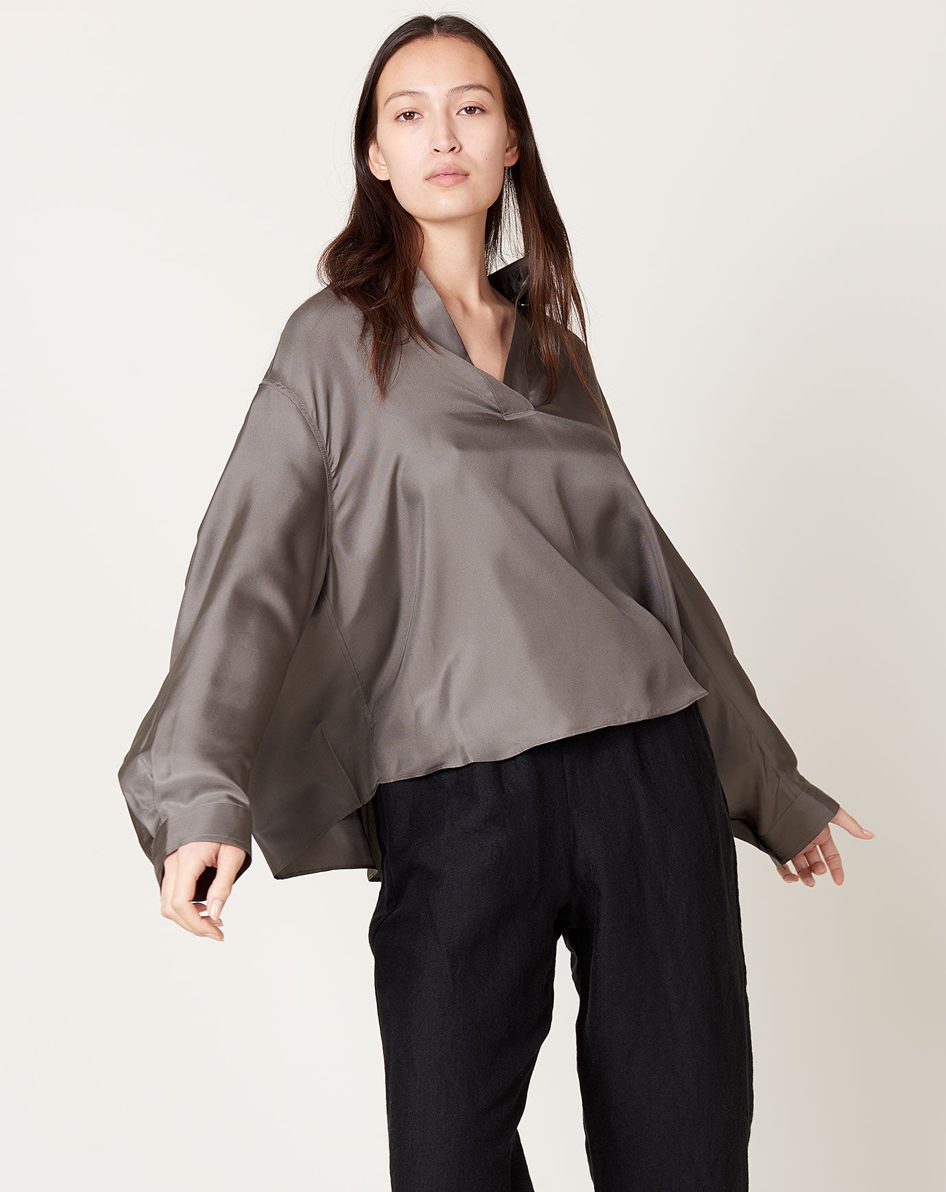 6397 Gathered Polo Top in Slate
