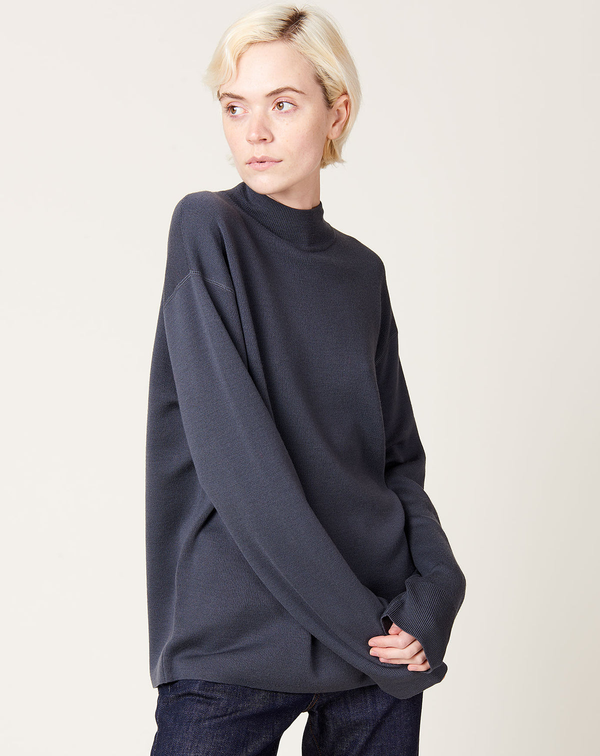 Merino Mockneck in Steel