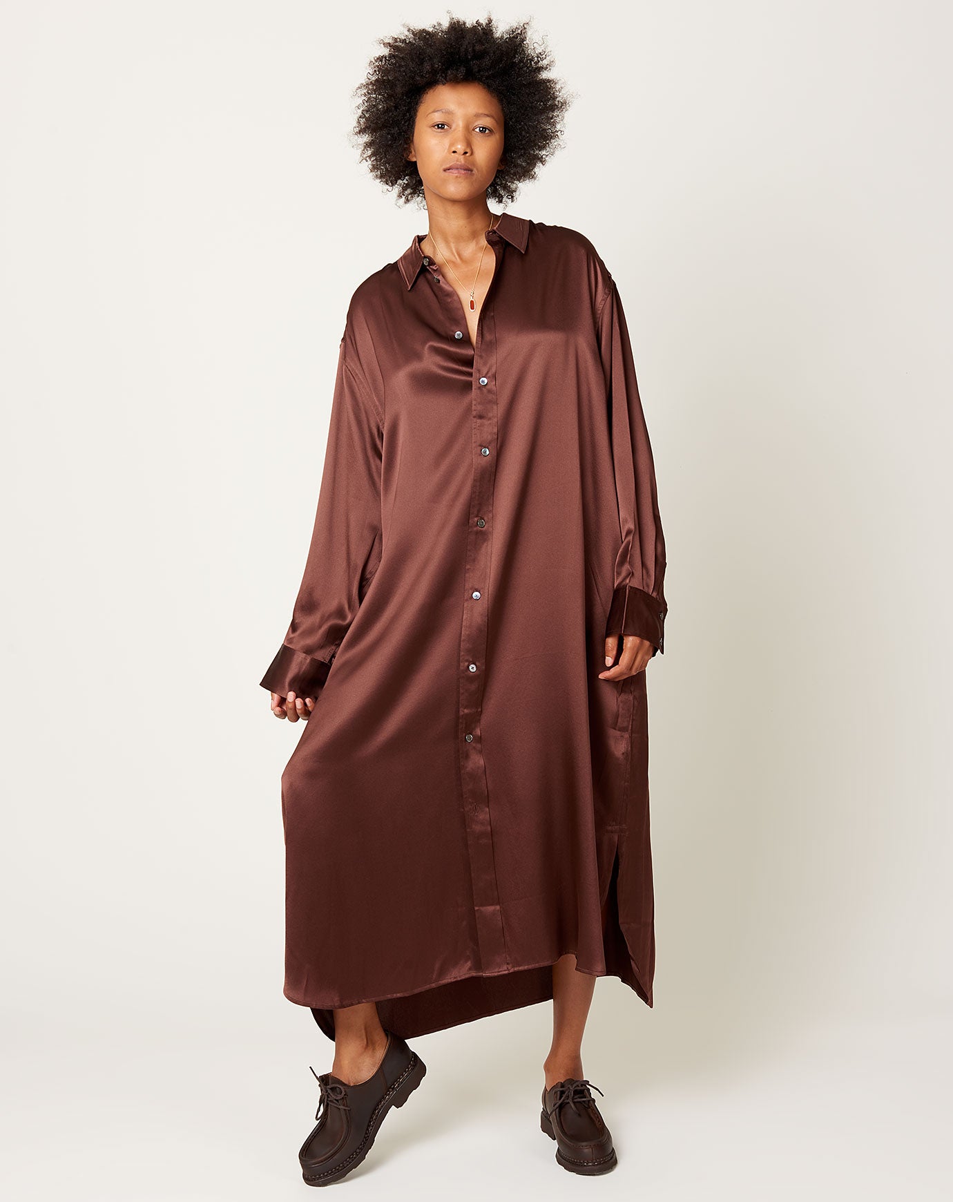 6397 Oversized Silk Shirtdress in Mahagony