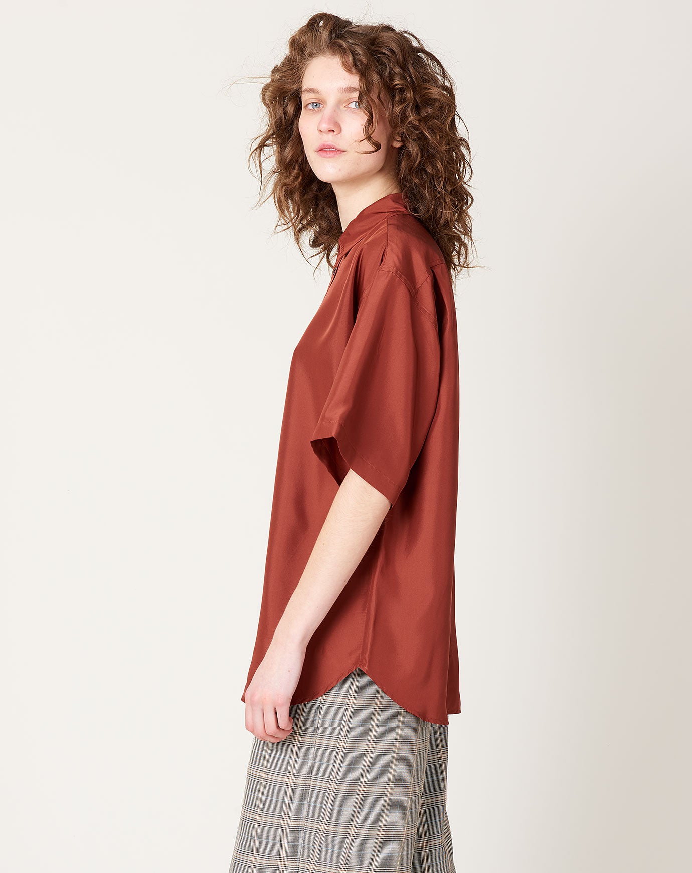 6397 Silk Short Sleeve Uniform Shirt in Brick