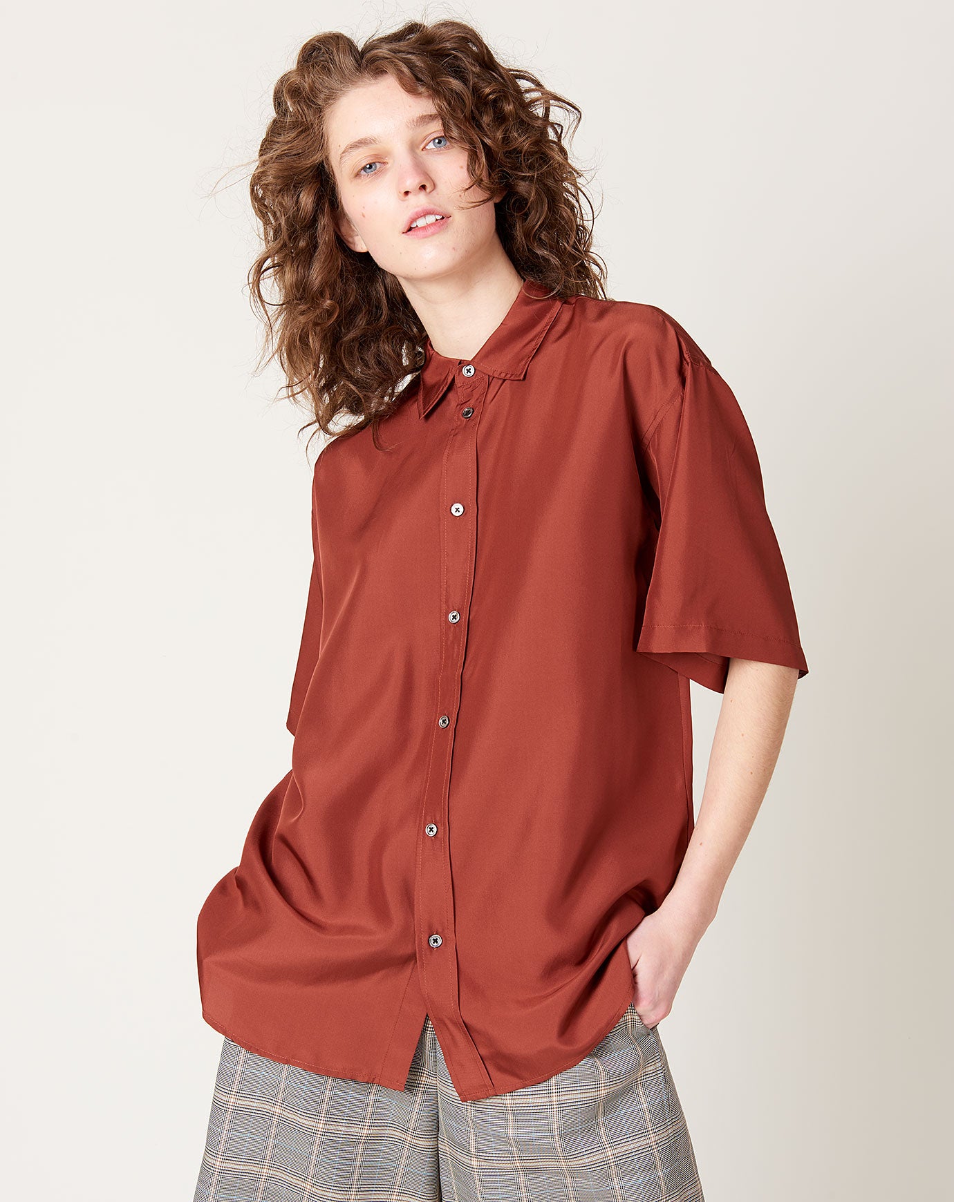 6397 Silk Short Sleeve Uniform Shirt in Brick