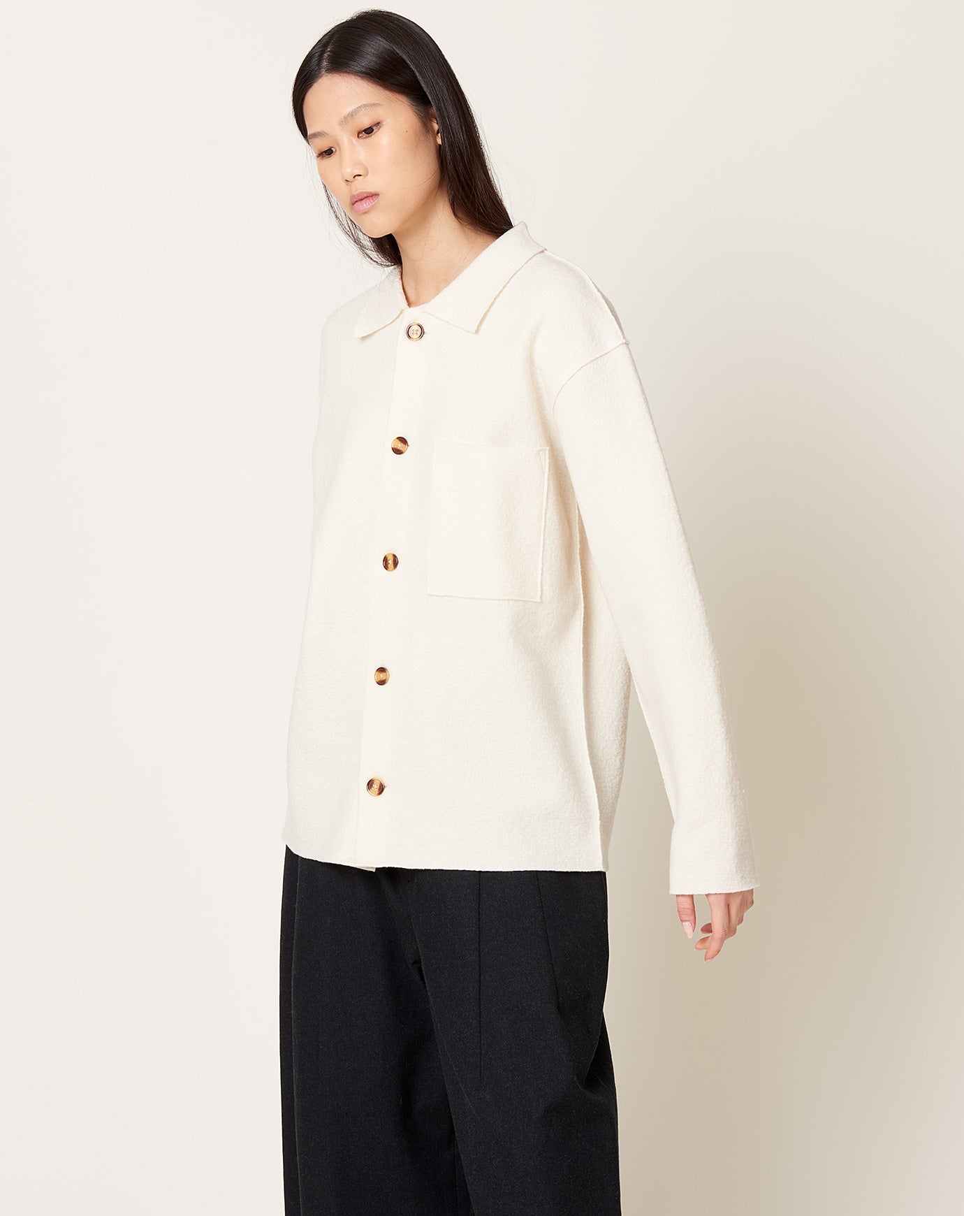 7115 by Szeki Boiled Wool Shirt in Off White
