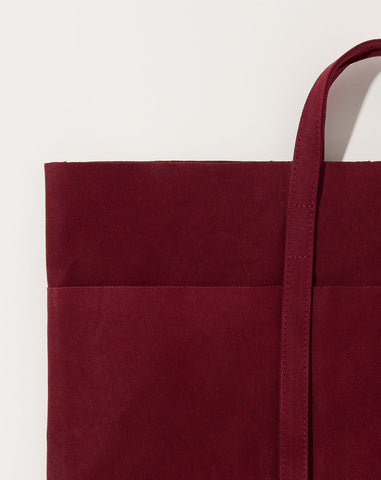 Washed Canvas 6 Pocket Tall Tote in Burgundy
