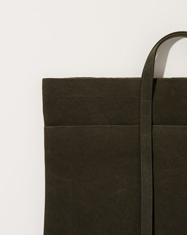 Washed Canvas 6 Pocket Tall Tote in Olive