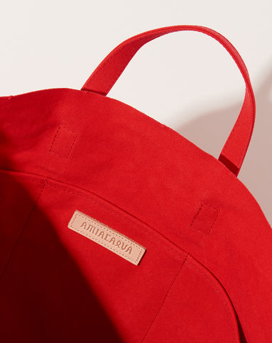 Washed Canvas 6 Pocket Tall Tote in Red