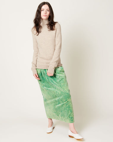 Long Velvet Skirt in Garment Dyed Green