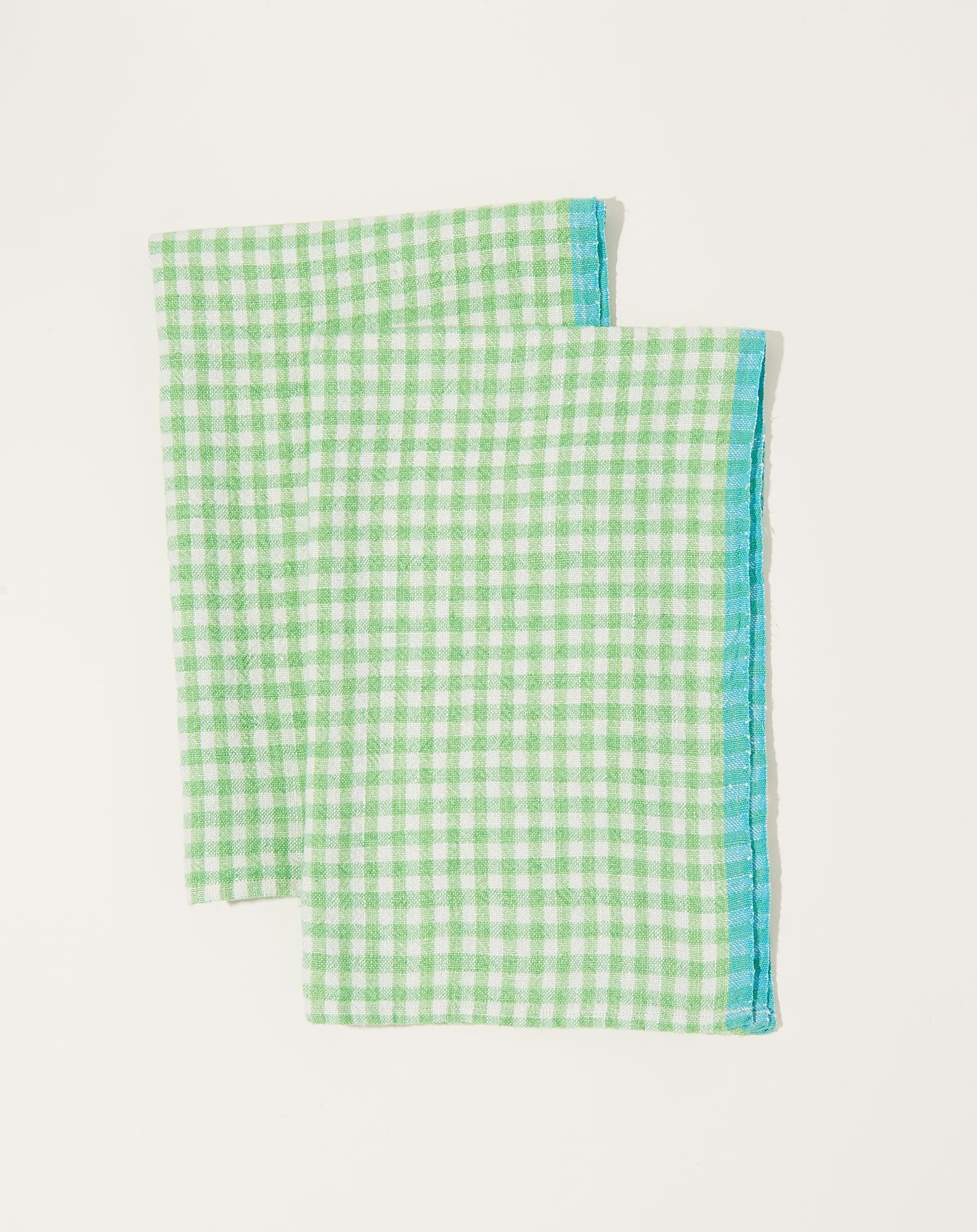 Caravan Two-Tone Gingham Towels in Lime & Aqua, Set of 2