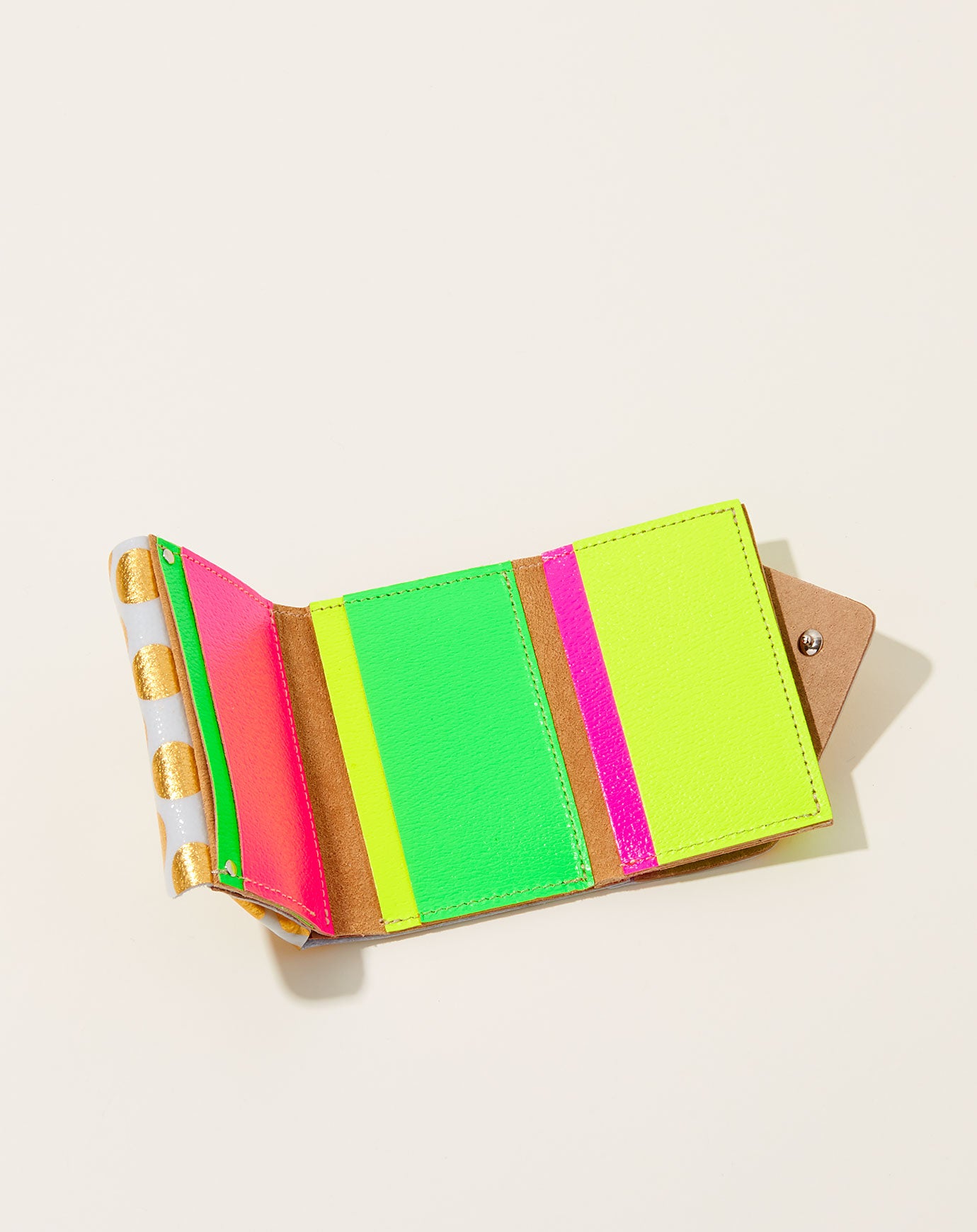 Carmine Clear Dot Compact Wallet in Gold & Neon