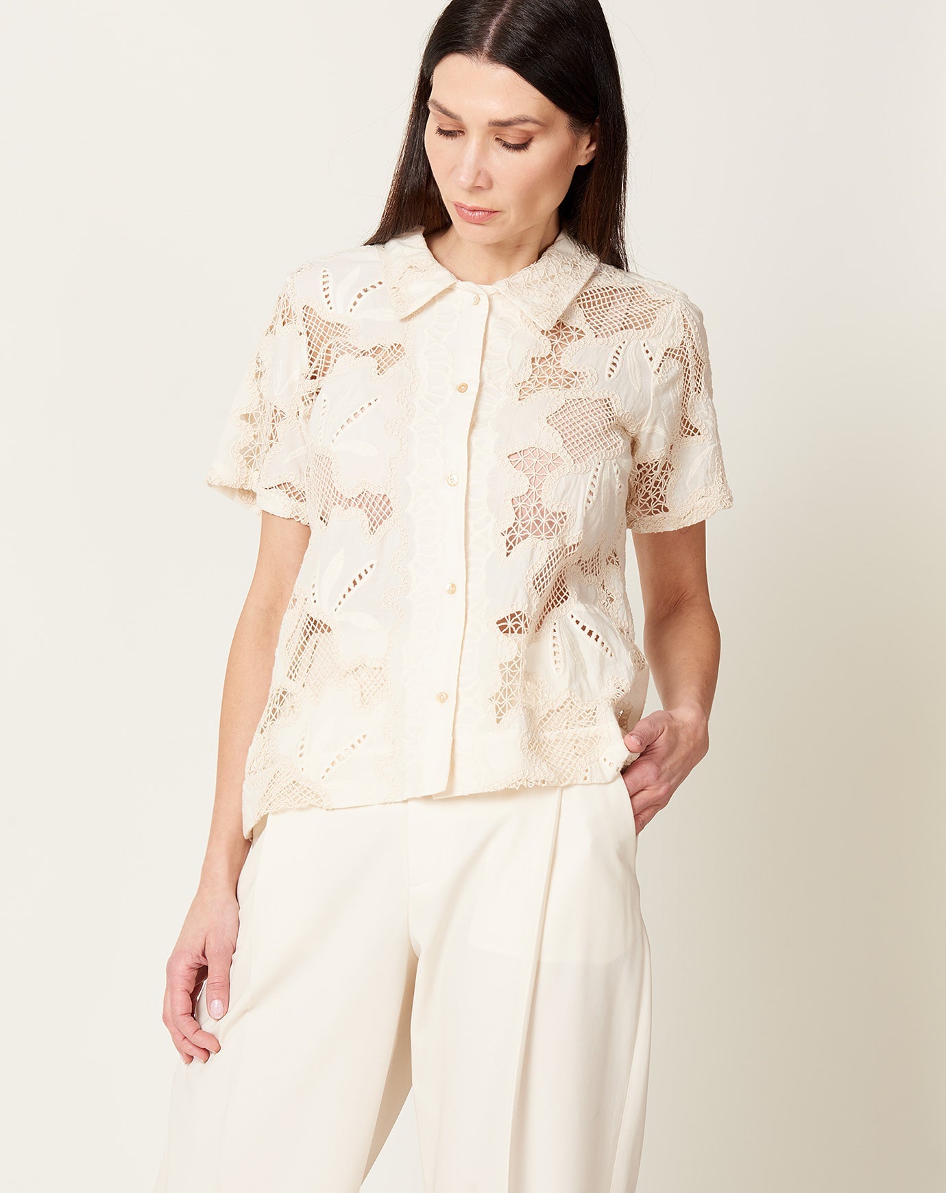 Eyelet Johanson Shirt in Floral Lattice | Caron Callahan | Covet + Lou