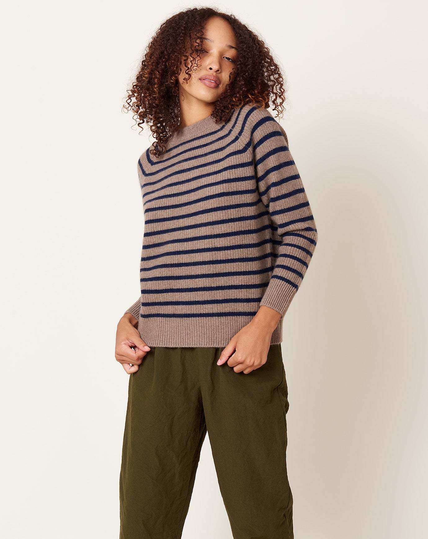 Demylee Rin Stripe Sweater in Non-Dye Beige & Bright Navy