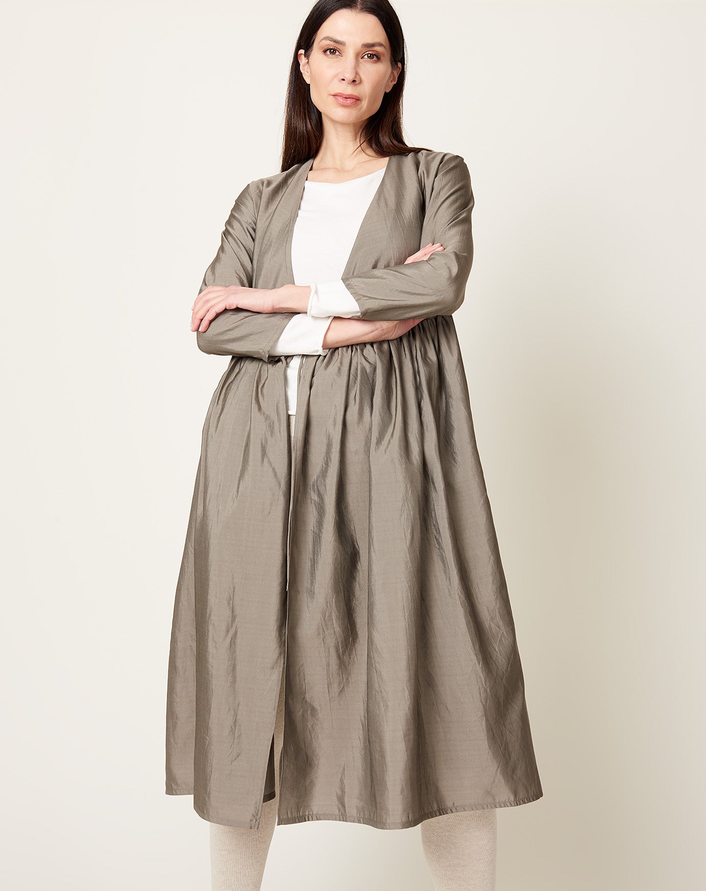 Evam Eva Silk Wrap Dress in Otter Grey