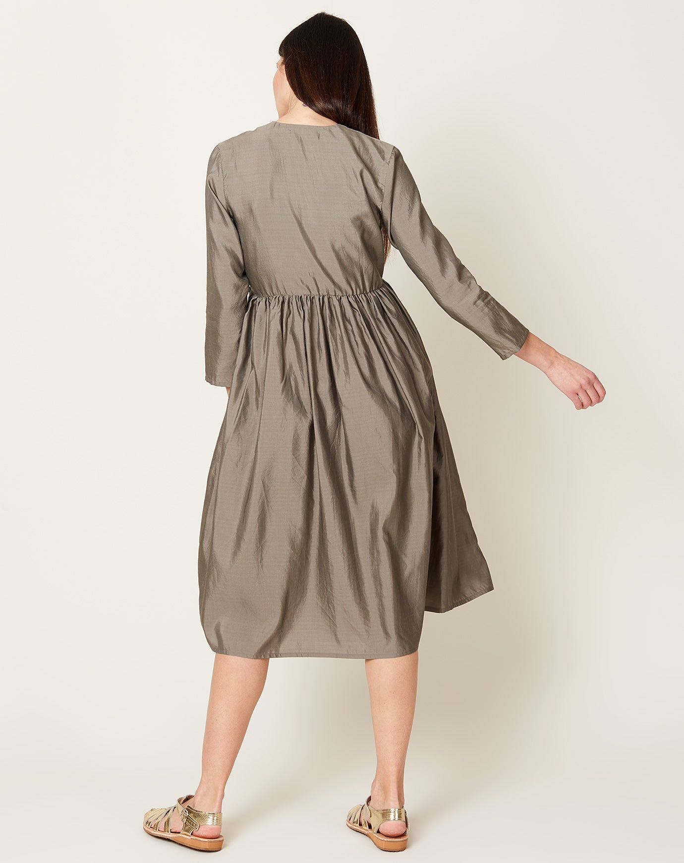 Evam Eva Silk Wrap Dress in Otter Grey