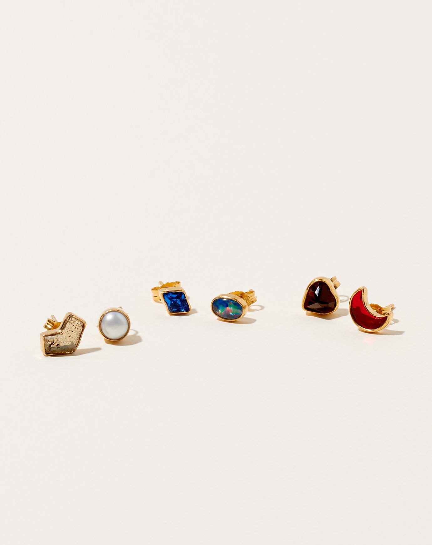 Grainne Morton Mismatched Oval Opal and Blue Diamond Studs