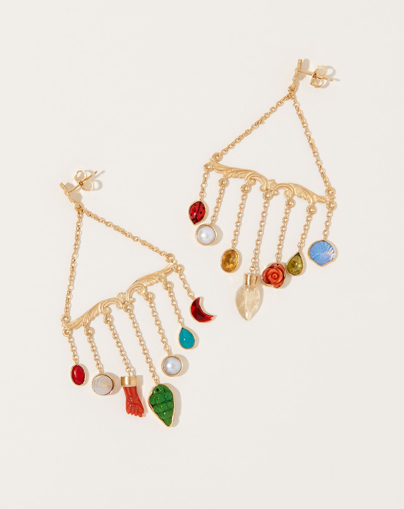 Grainne Morton Ornamental Scroll Chain Charm Drop Earrings