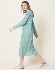 Linen Knit Long Sleeve Dress in Green