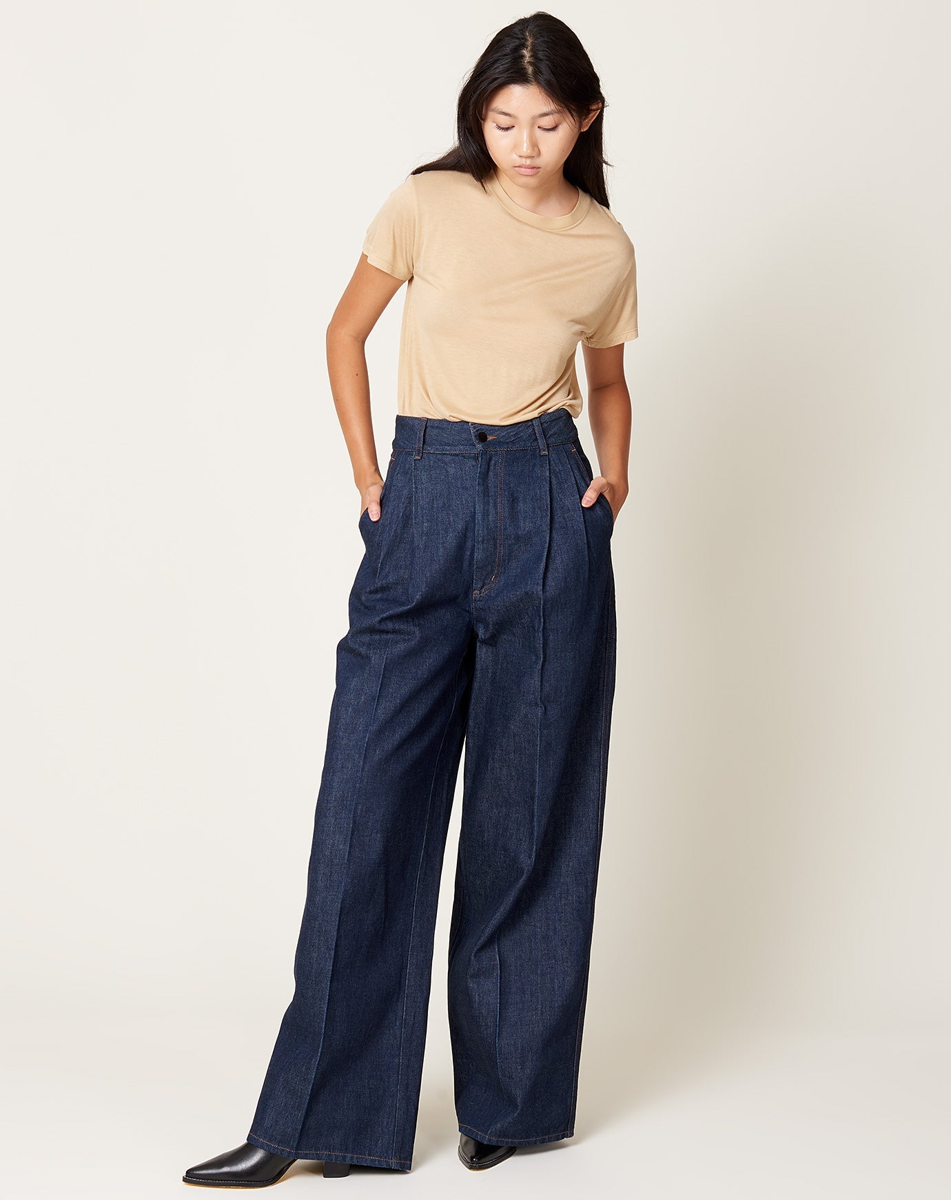 Tailored Denim High Waisted Wide Leg Trousers | Karen Millen