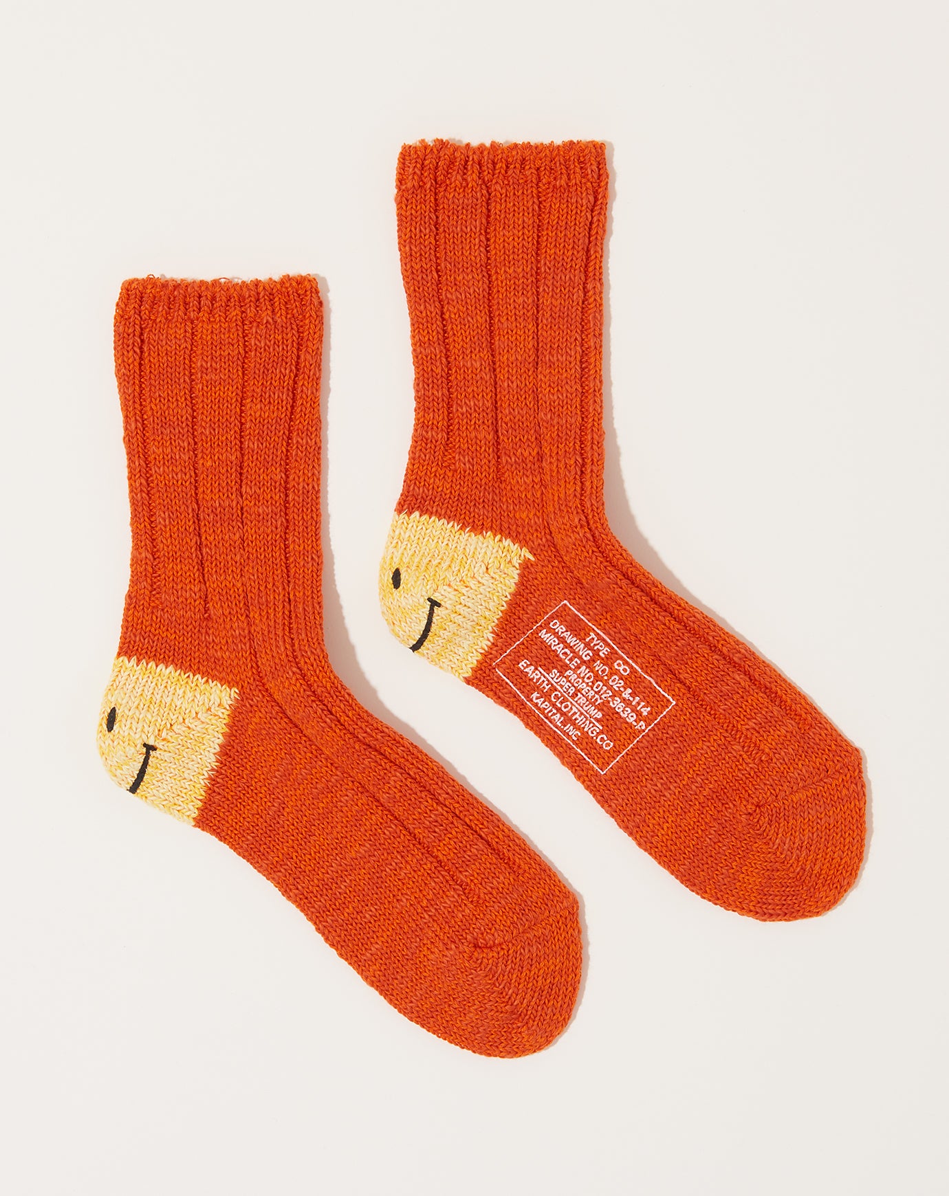 Kapital 56 Yarns Heel Smilie Socks in Orange